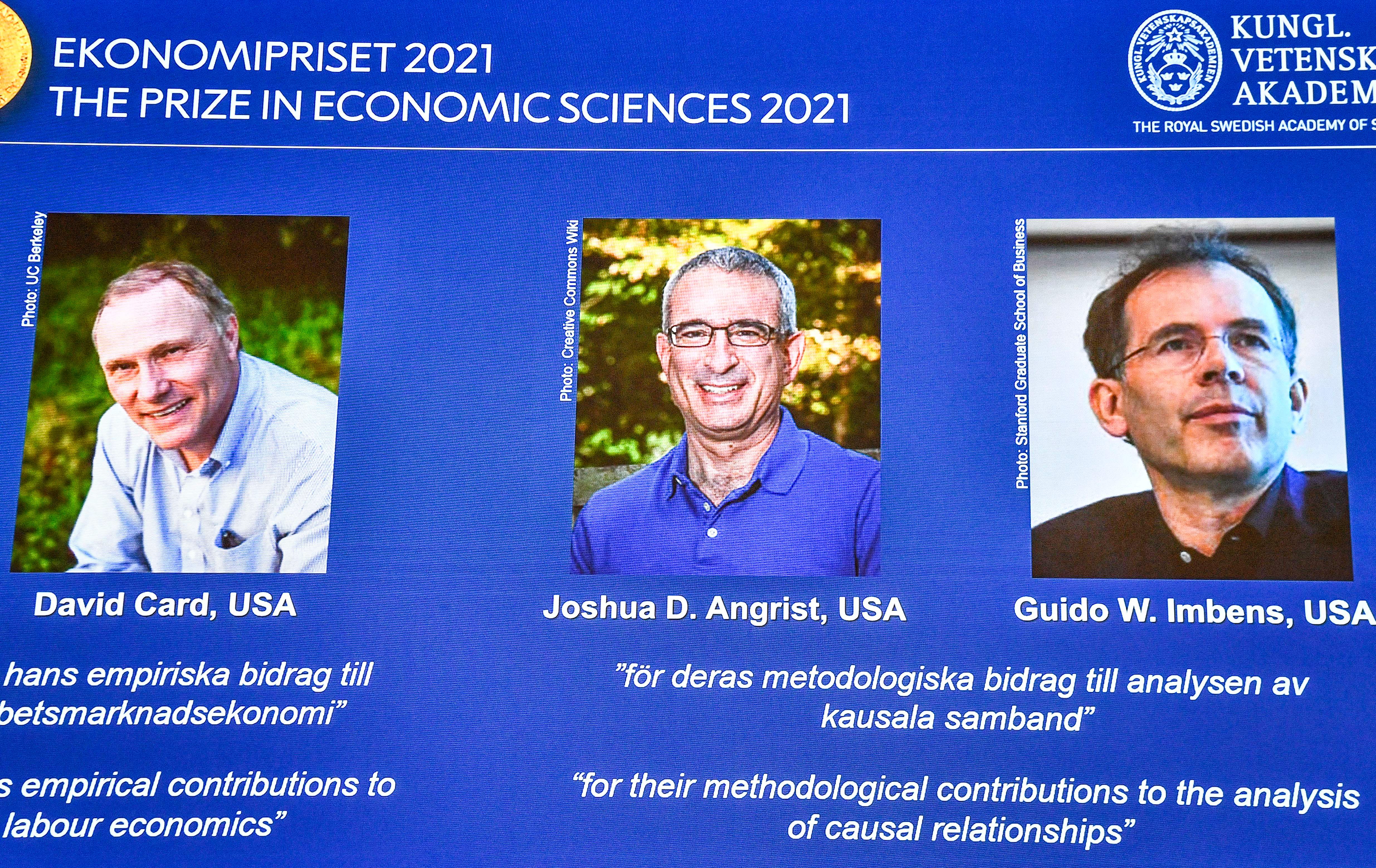 The winners of the 2021 Sveriges Riksbank Prize in Economic Sciences.