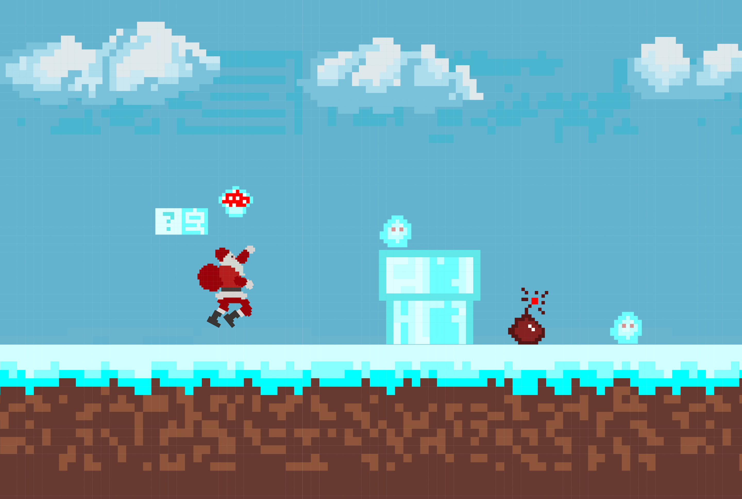 A video game featuring Santa Claus, in in '90s pixelated style.