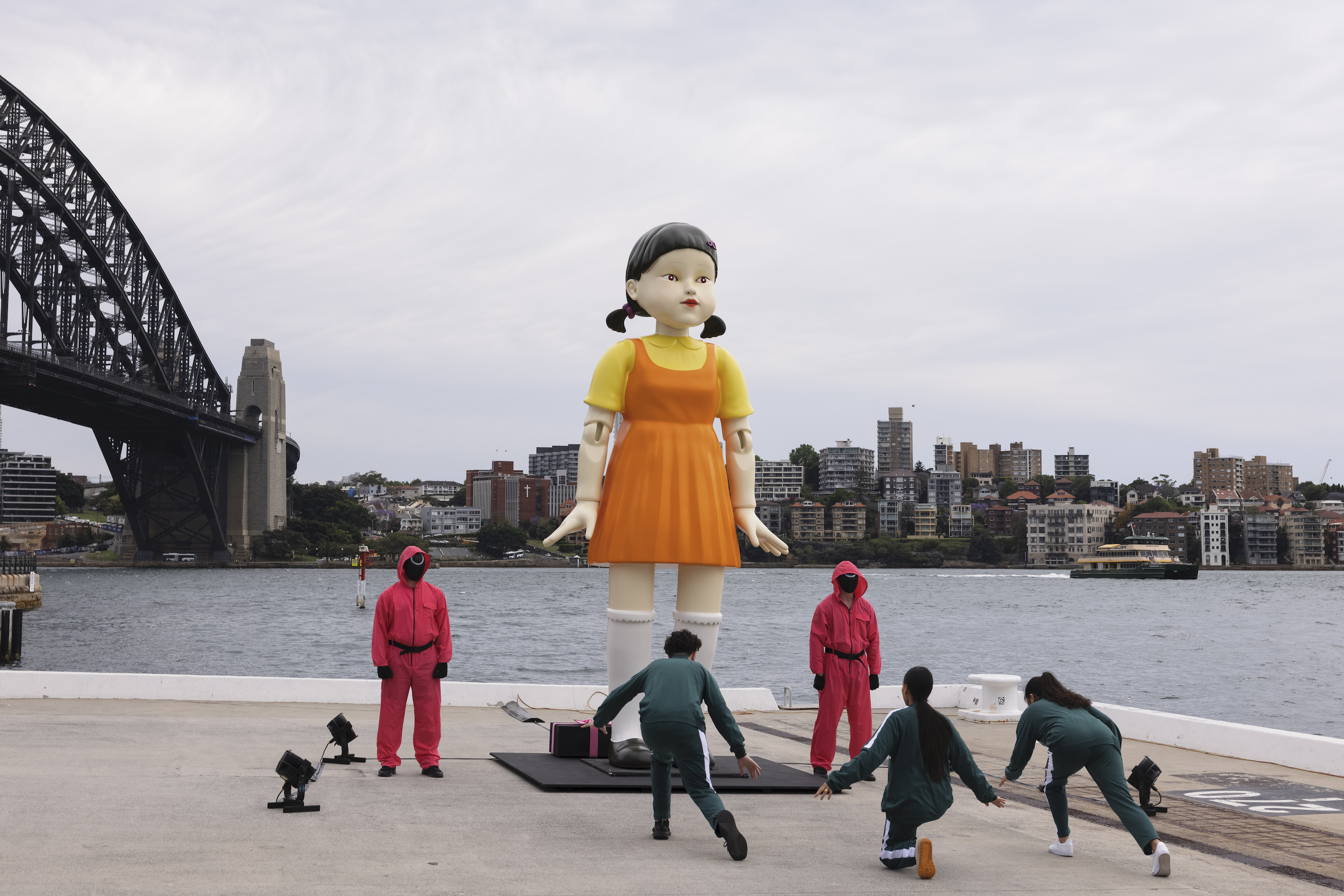 A giant replica of the doll from Netflix hit “Squid Game” has been installed at Sydney Harbor in Australia for Halloween.