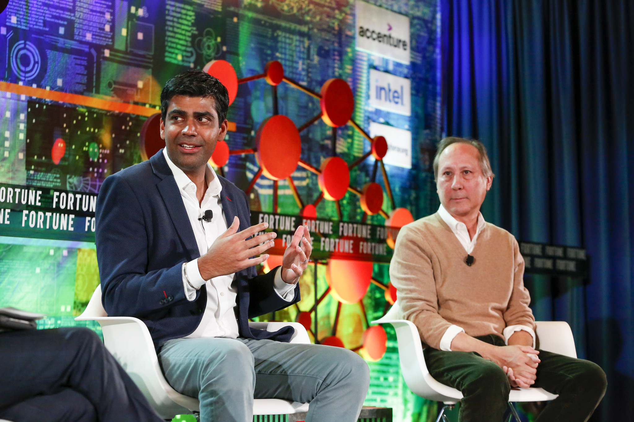 Sunil Dhaliwal, general partner at Amplify Partners, and Reed Sturtevant, general partner at The Engine at MIT, at Fortune Brainstorm A.I. in Boston. Nov. 9, 2021.