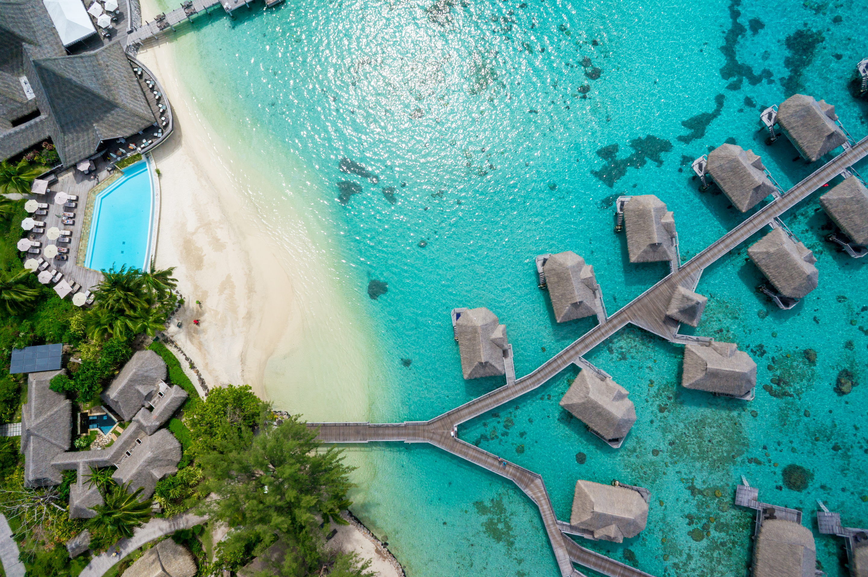 An aerial view of the Sofitel Kia Ora Moorea Beach Resort.