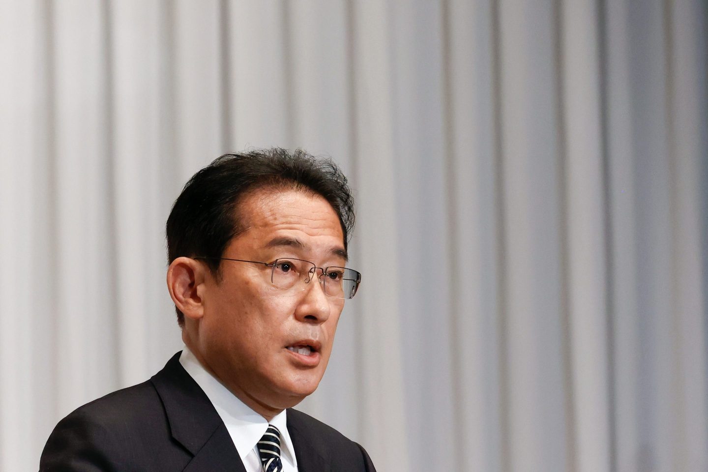 Fumio Kishida, Japan's prime minister, speaks during a news conference at the Liberal Democratic Party HQ