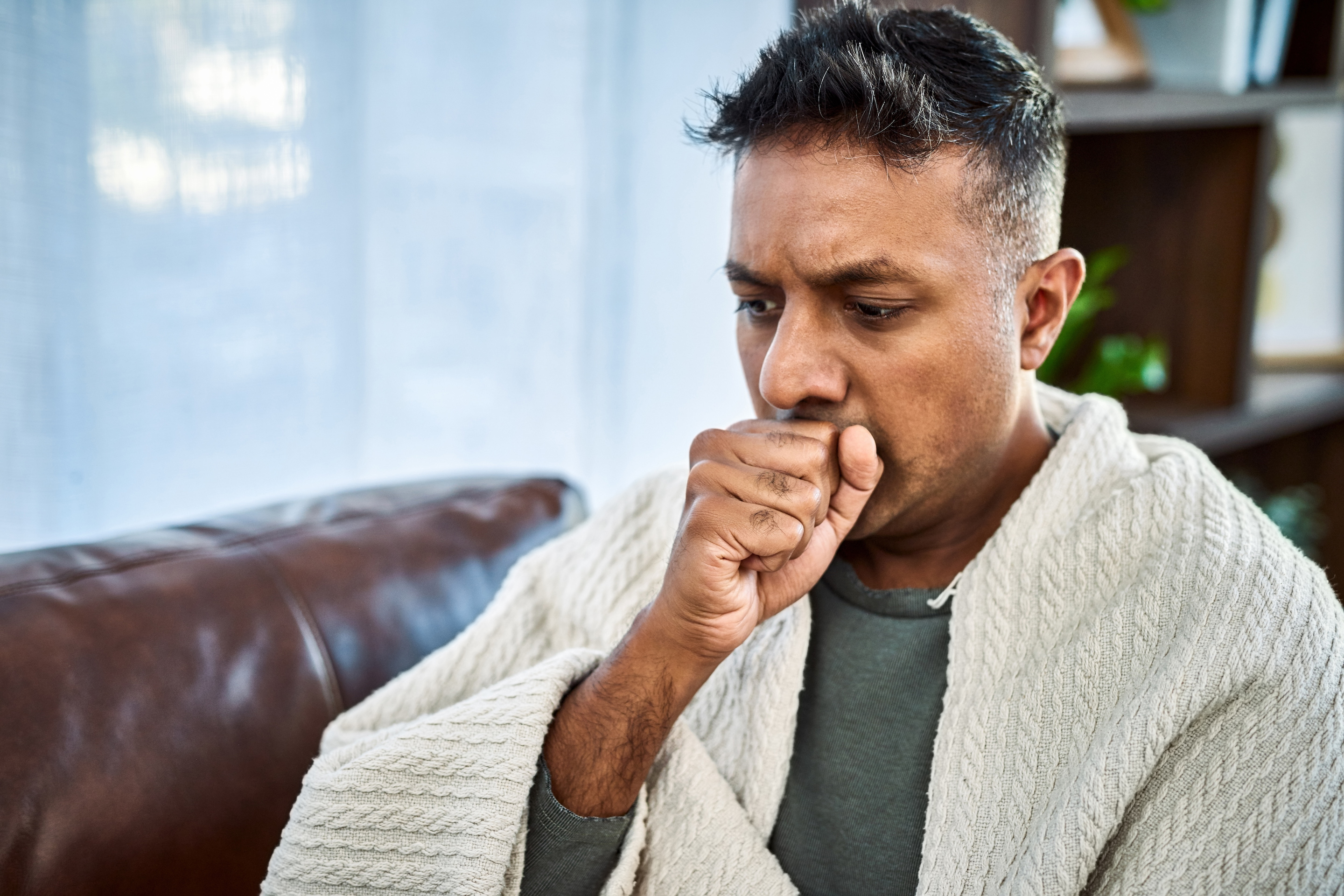 Sick man recovering from illness