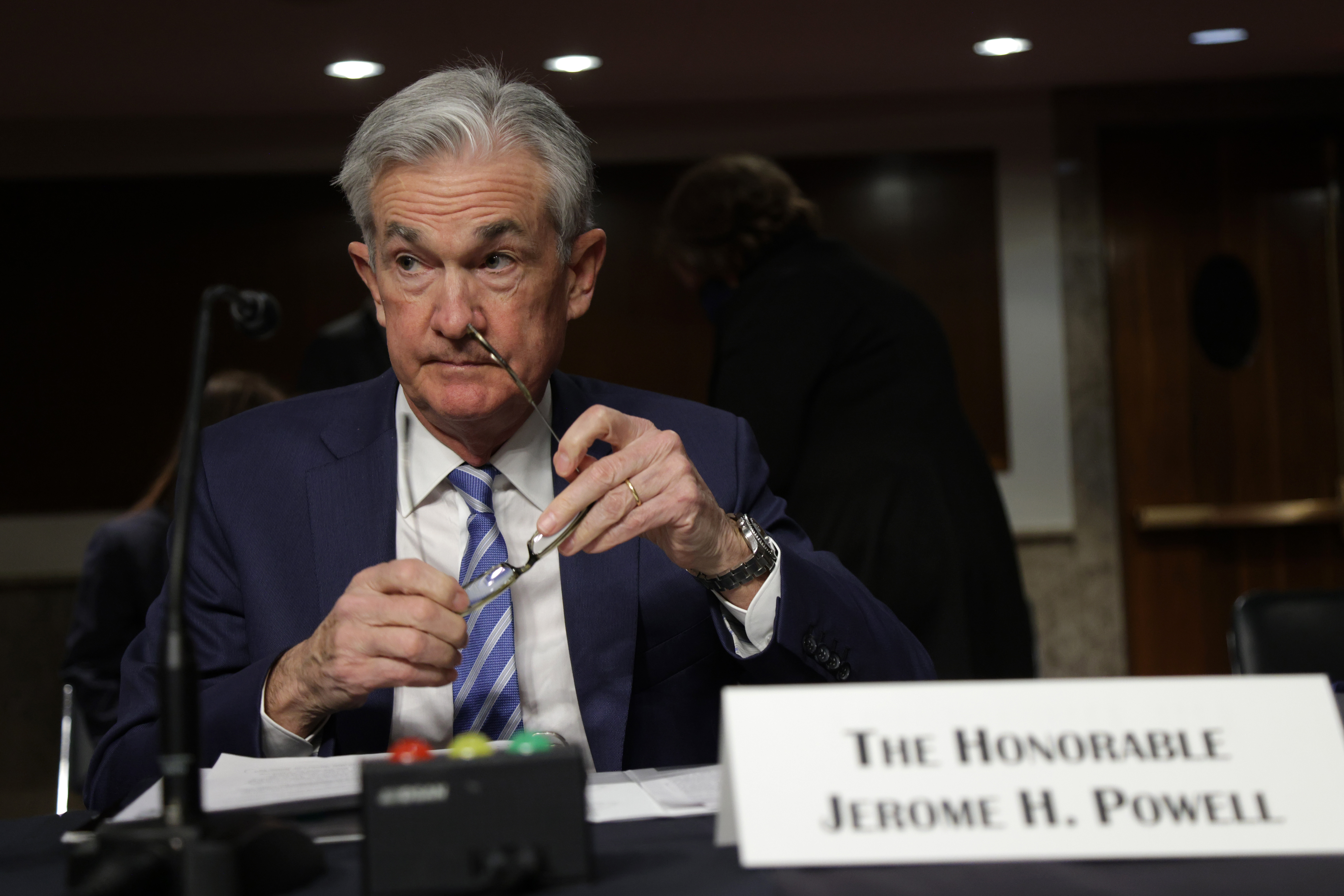 Federal Reserve Chair Jerome Powell attends a hearing before the Senate Banking, Housing and Urban Affairs Committee on Capitol Hill on Nov. 30, 2021.
