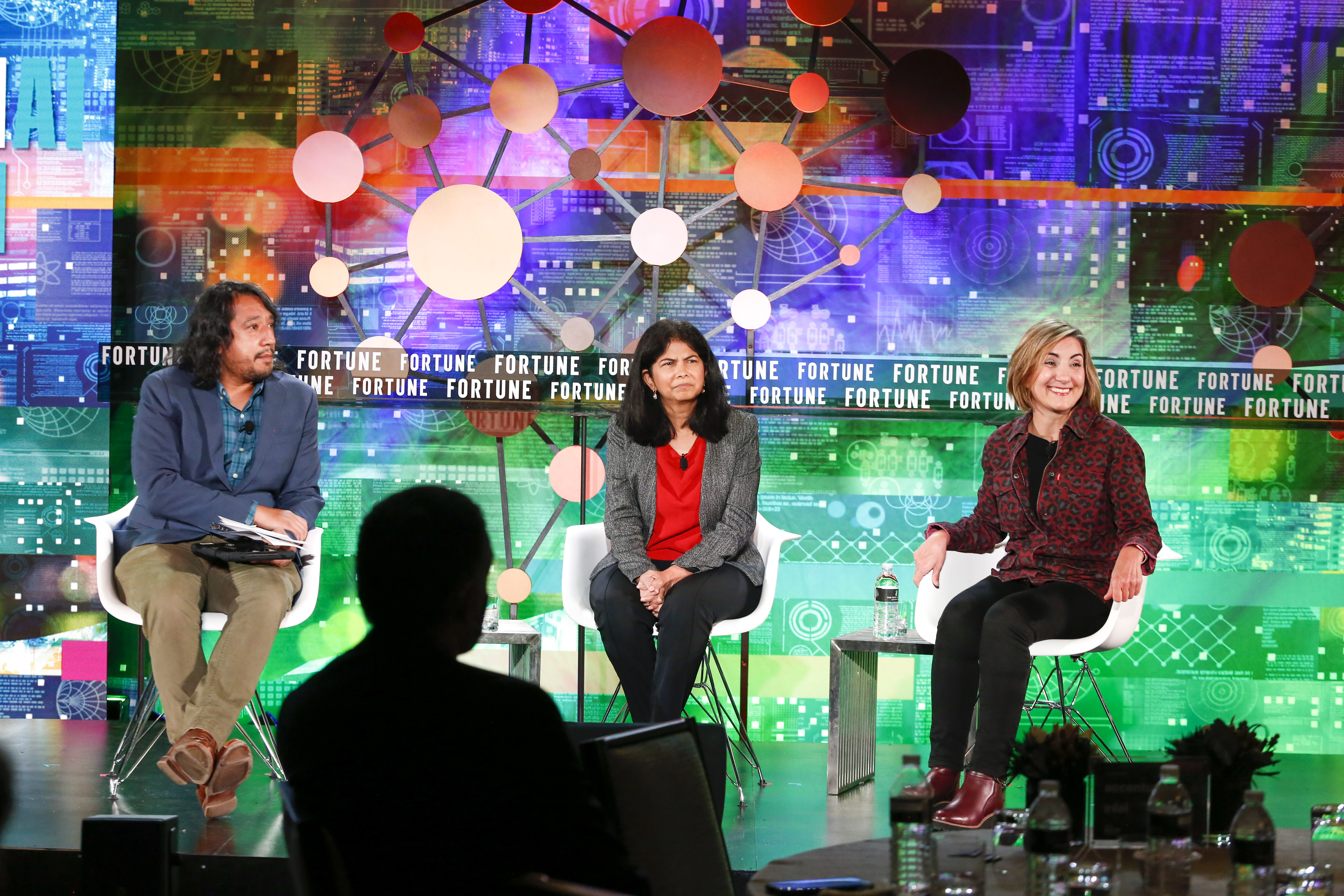 Fortune Brainstorm A.I. Reimagining Retail panel featuring Lowe's EVP and CIO Seemantini Godbole, and Levi Strauss & Co. SVP and chief strategy and artifical intelligence officer Katia Walsh, and moderated by Fortune's Jonathan Vanian.