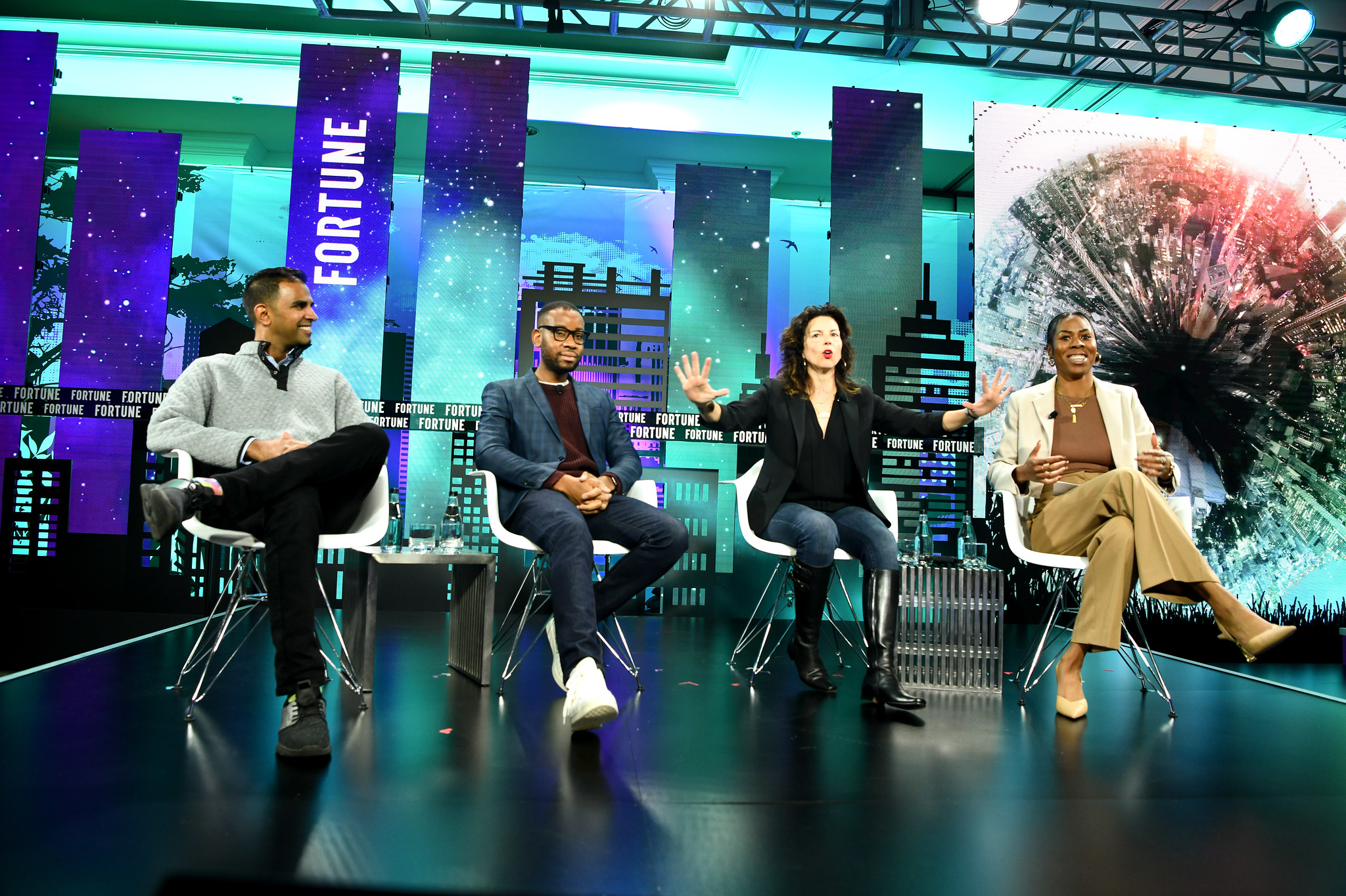 Avi Gandhi, head of creator partnerships at Patreon; Kudzi Chikumbu, director of creator community at TikTok; Gina Bianchini, founder and CEO of Mighty Networks; and GV partner Terri Burns at Fortune Brainstorm Tech in Half Moon Bay, Calif., on Dec. 1, 2021.