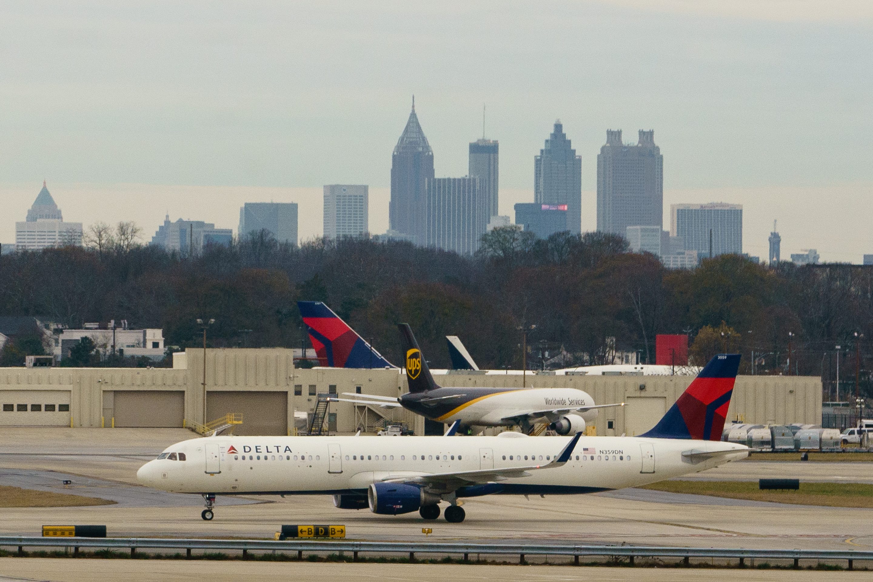 Delta Air Lines airplanes at the Hartsfield-Jackson Atlanta International Airport (ATL) in Atlanta, Georgia on Dec. 21, 2021.