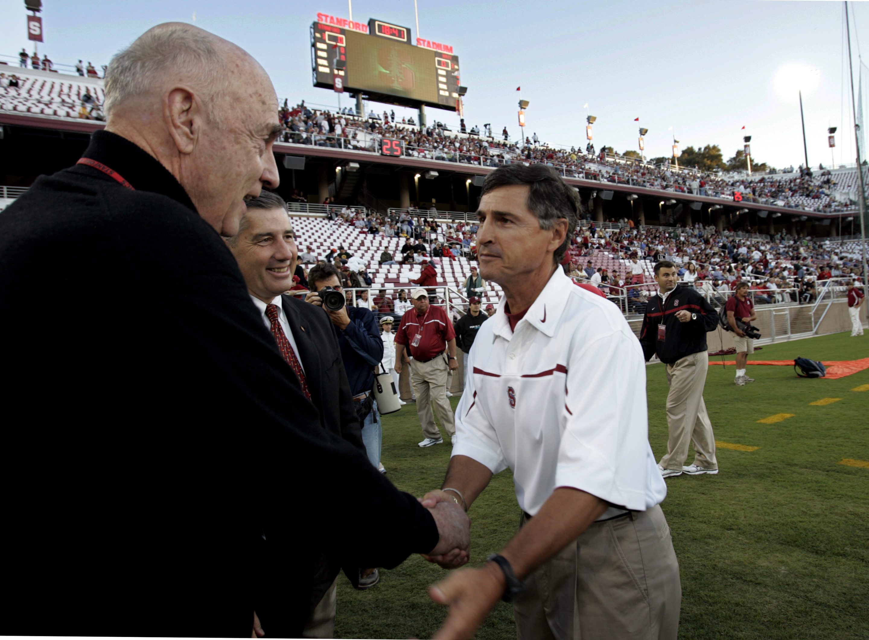 John Arrillaga Sr. with then Stanford football coach Walt Harris in 2006.