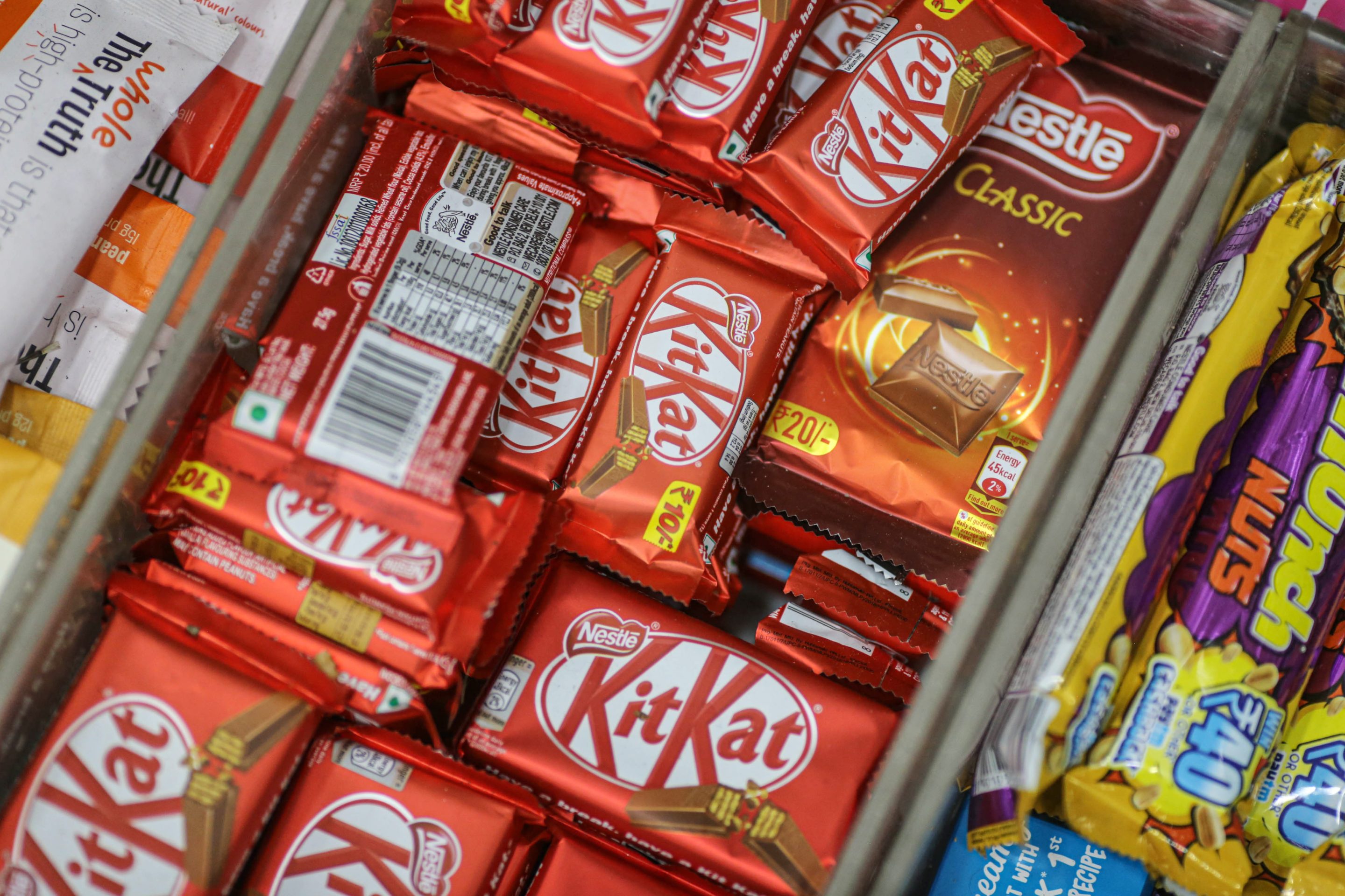 Nestle India Ltd. KitKat chocolate bars at a store in Mumbai, India, on Saturday, March 27, 2021.