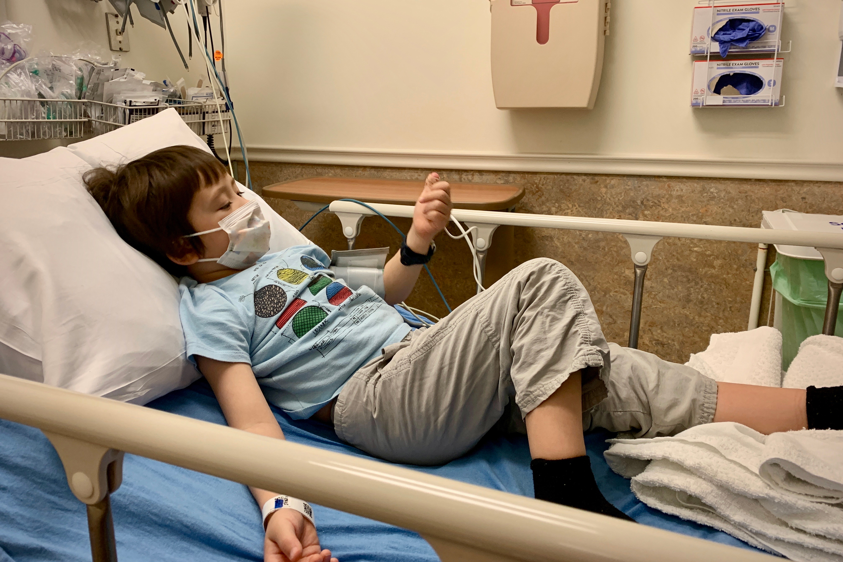A child in a hospital bed at Westchester Medical Center, in Valhalla N.Y., May 24, 2020.