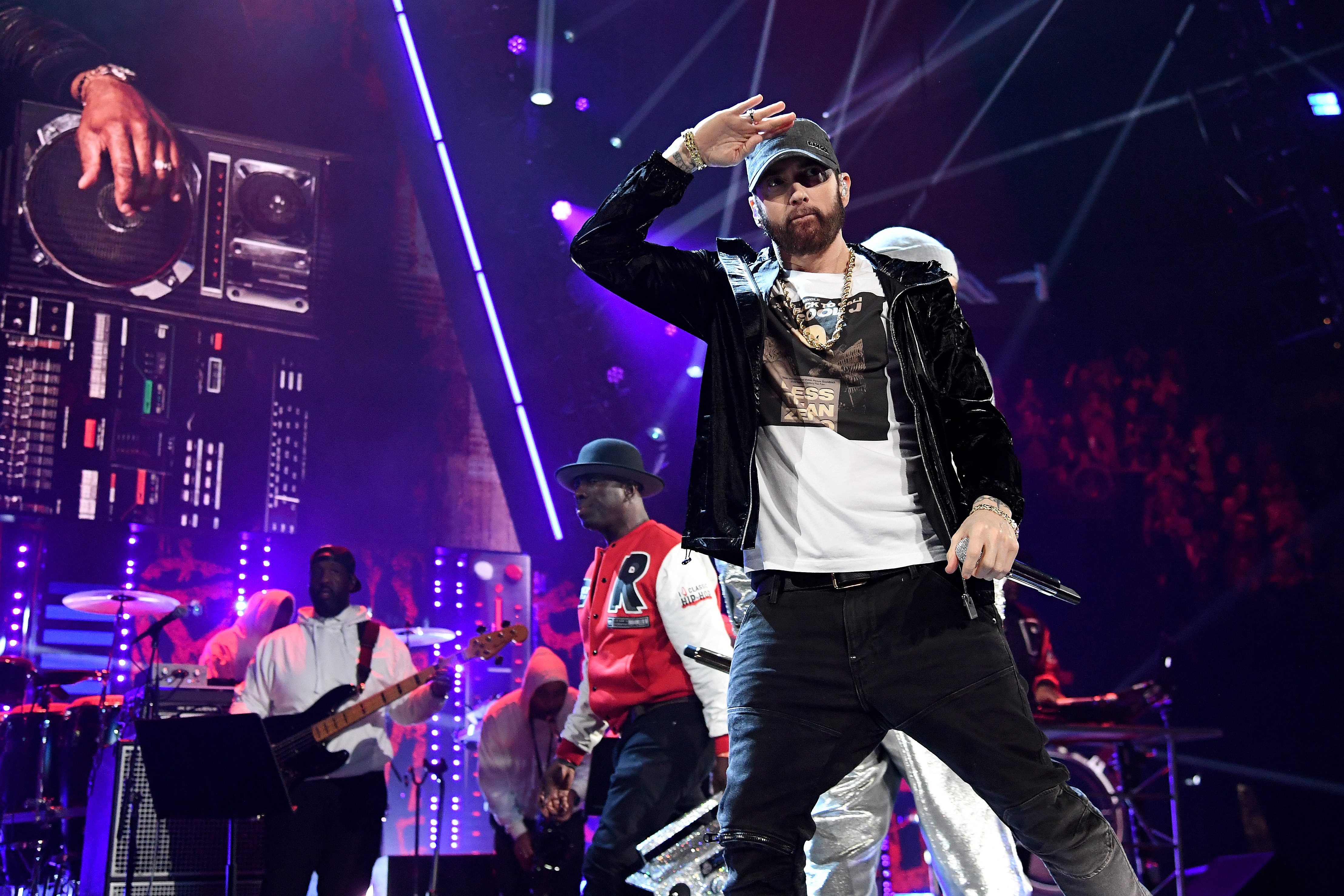 Eminem performs at the 36th Annual Rock & Roll Hall of Fame Induction Ceremony at Rocket Mortgage FieldHouse on Oct. 30, 2021, in Cleveland.
