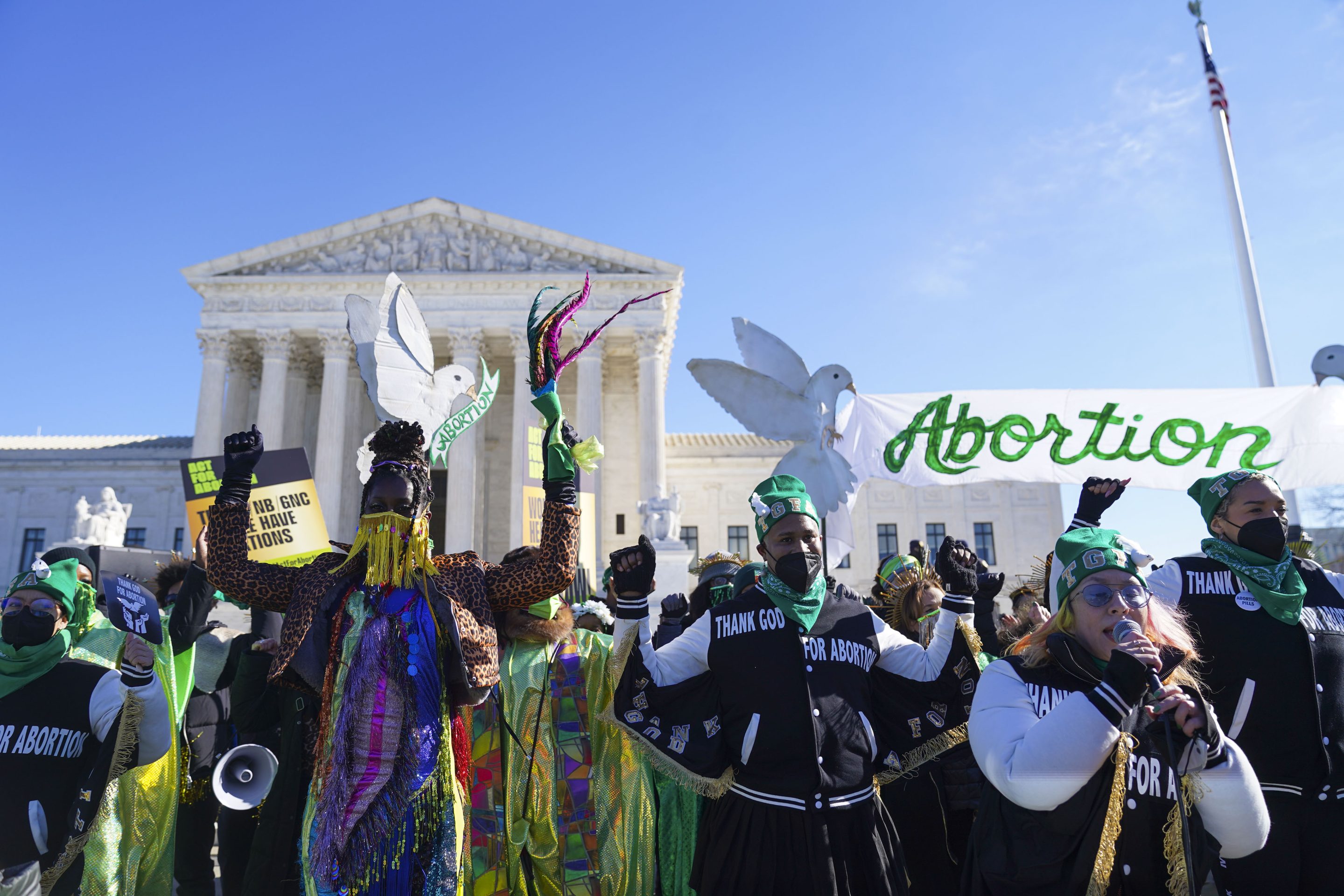 Performers participate in ACT FOR ABORTION in front of the Supreme Court of the United States on January 22, 2022 in Washington, D.C.