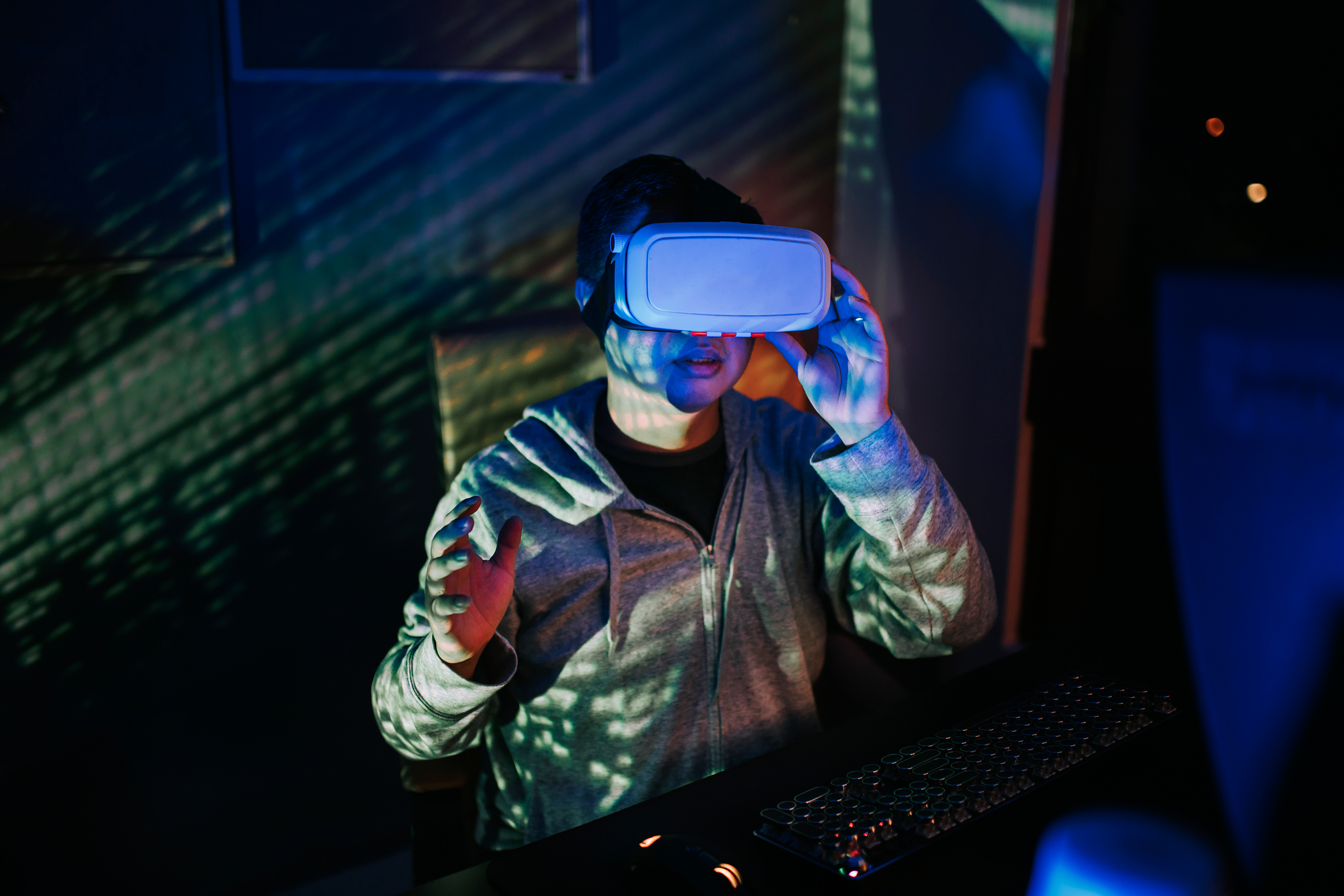 Someone wearing a set of VR goggles.