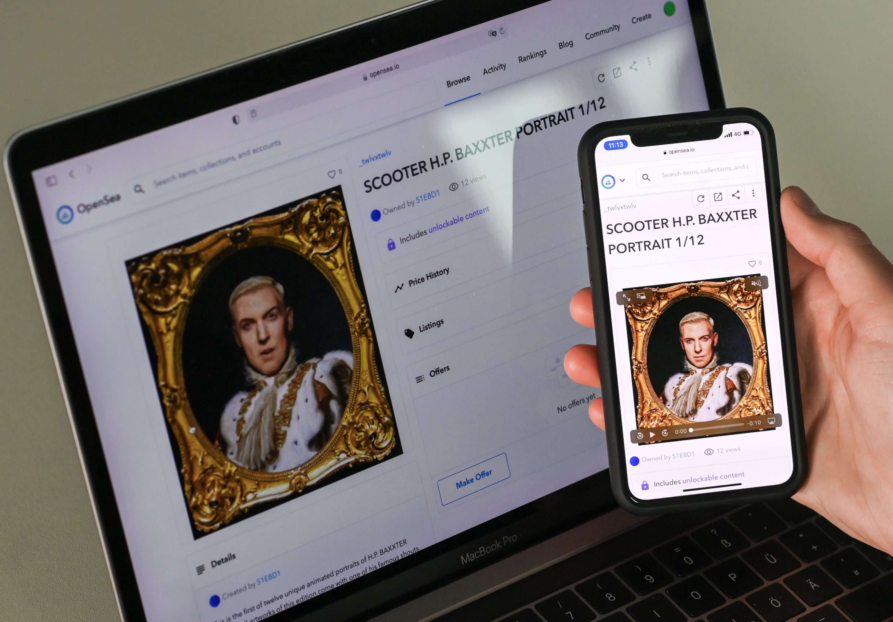09 April 2021, Berlin: ILLUSTRATION - A digital artwork featuring Scooter frontman H.P. Baxxter is up for auction on the NFT exchange, OpenSea. A new class of NFT-backed loans are now available to people who own expensive NFTs.