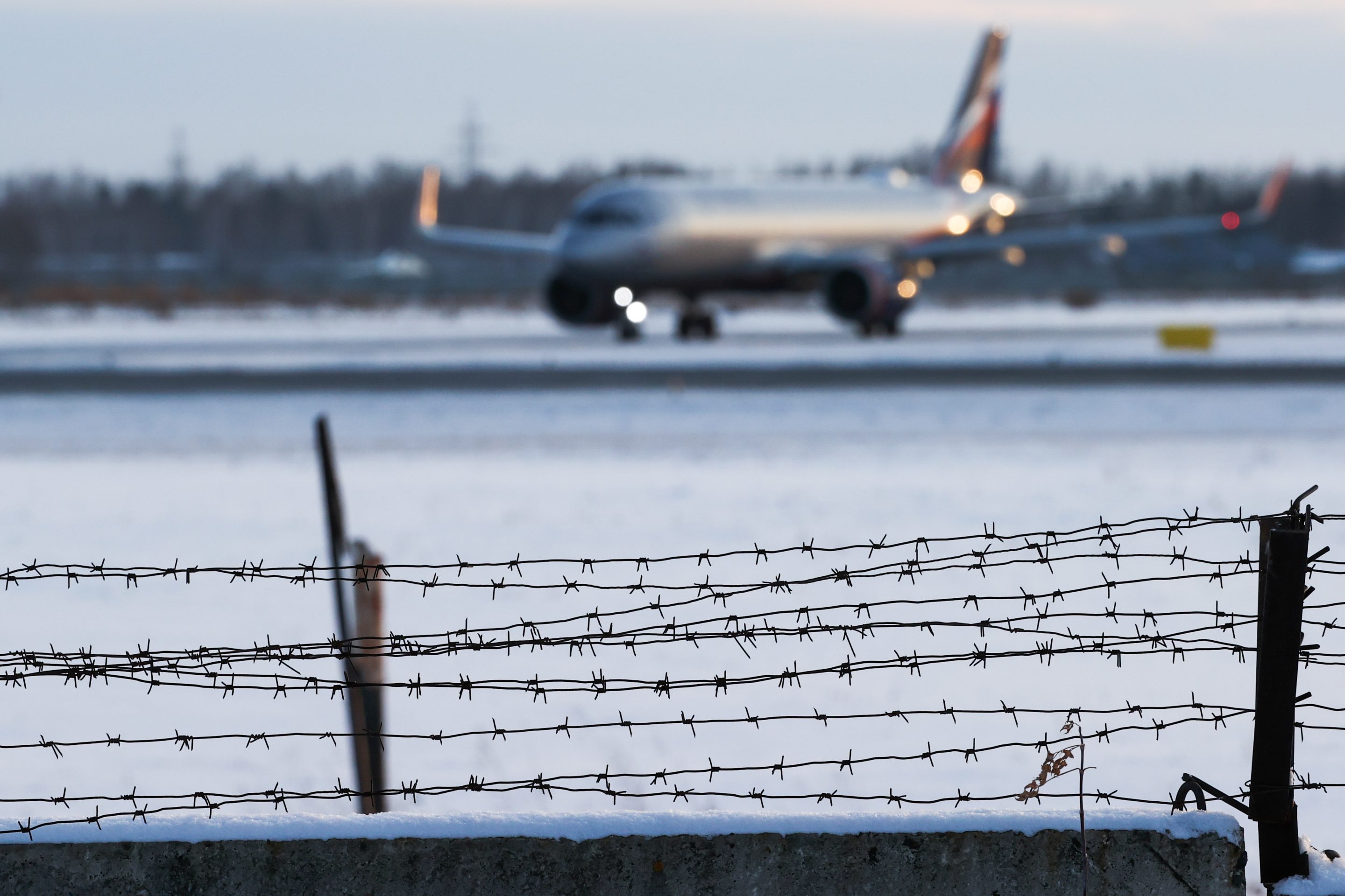 Passenger planes at Tolmachevo International Airport in Novosibirsk, Russia