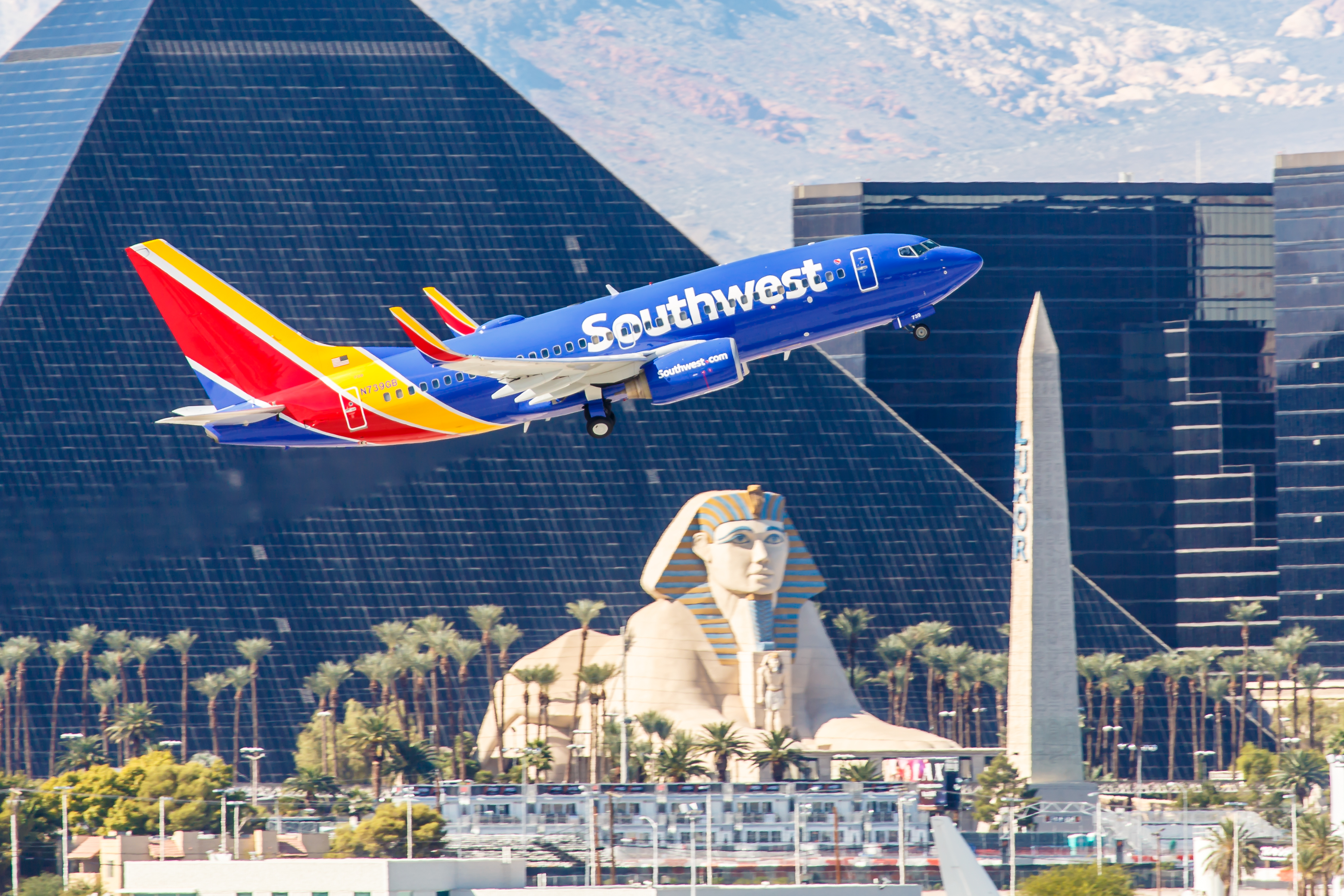 A Southwest Airlines flight takes off from McCarran International Airport, in Las Vegas.