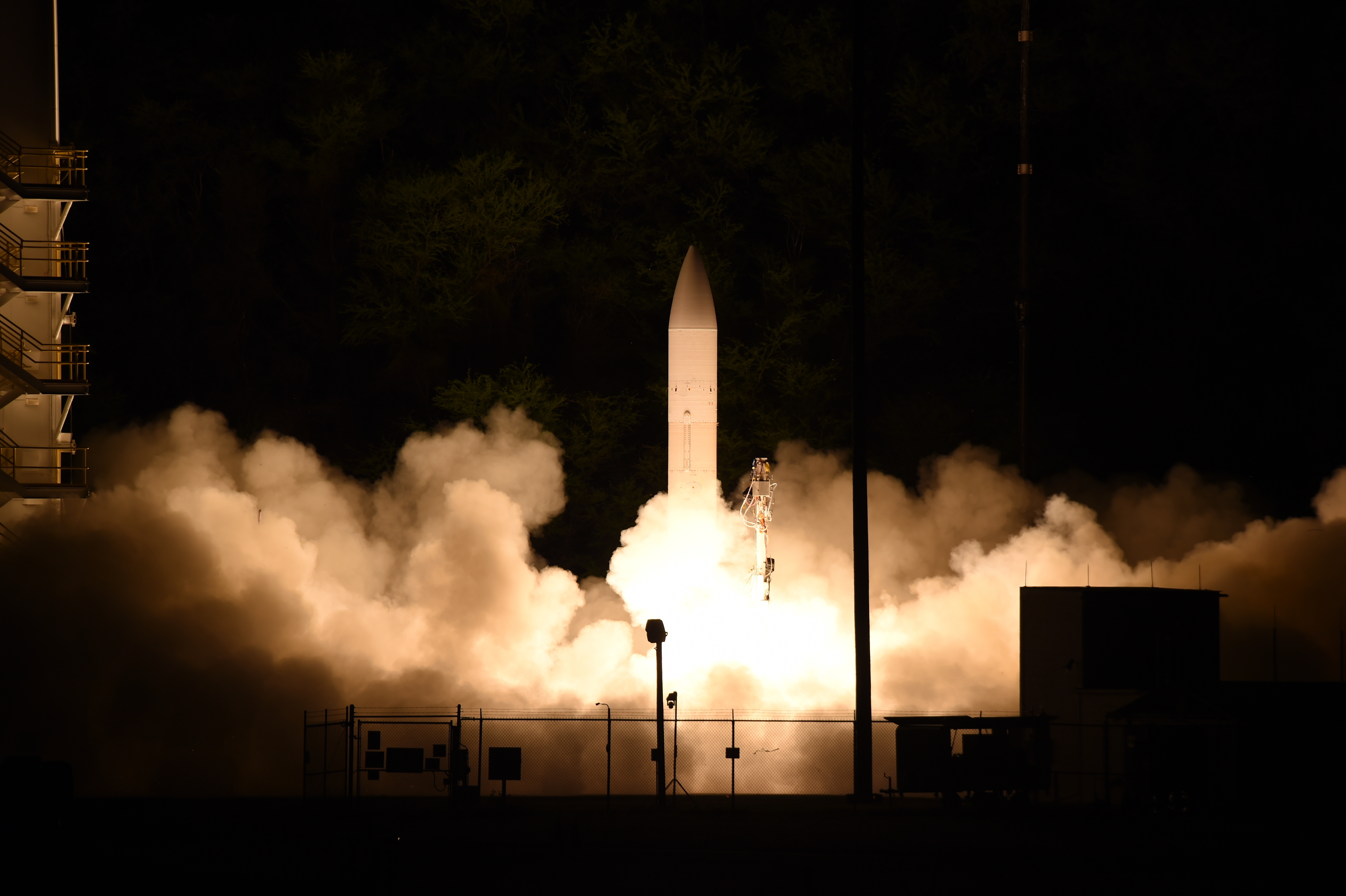 This handout photo provided by the U.S. Navy shows a common hypersonic glide body (C-HGB) launching from the Pacific Missile Range Facility, in Kauai, Hawaii, March 19, 2020, during a Department of Defense flight experiment.