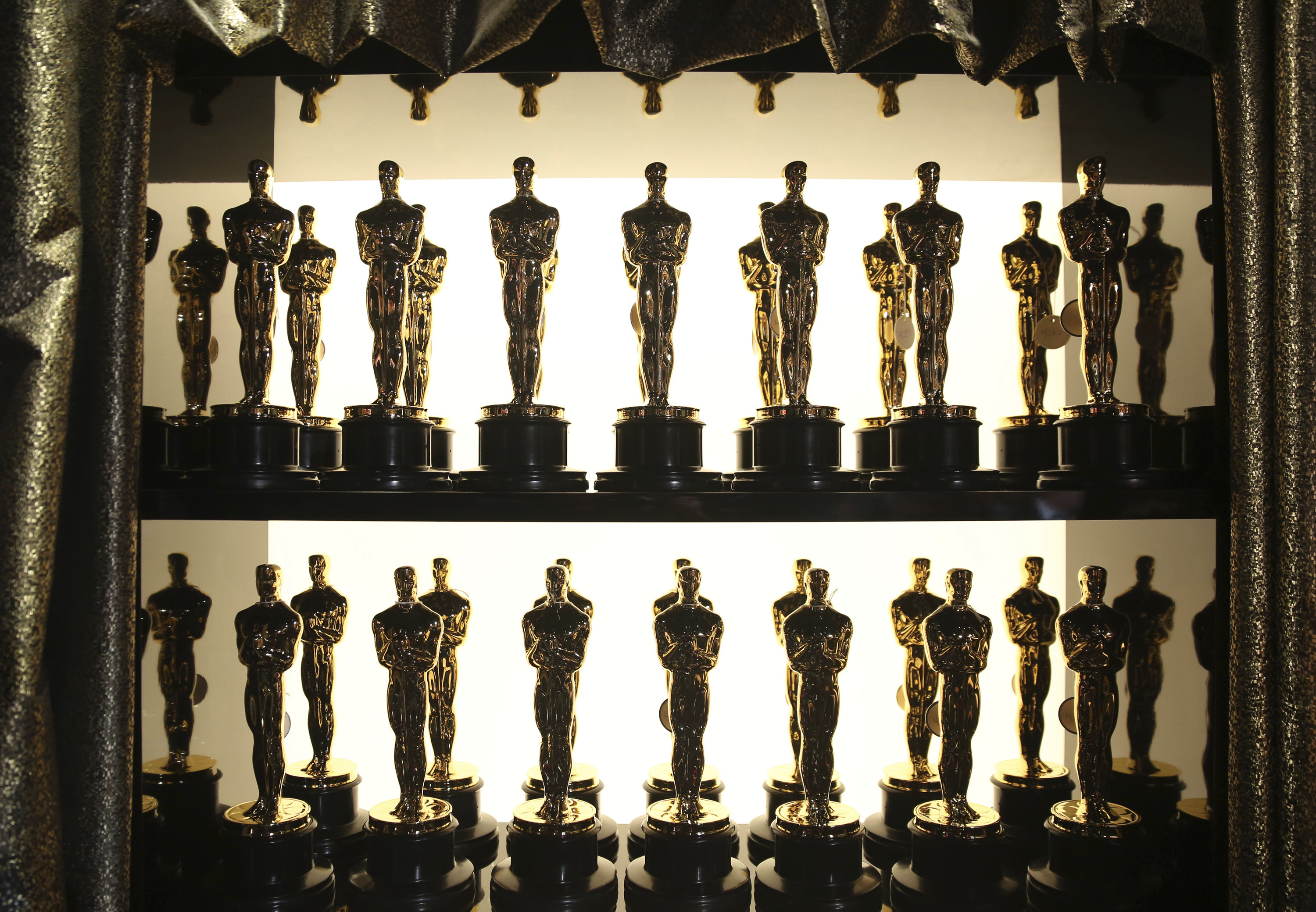 Oscar statuettes appear backstage at the Oscars at the Dolby Theatre in Los Angeles on Feb. 28, 2016. The Oscars will be held on Sunday, March 27 at the Dolby Theatre in Los Angeles. The ceremony is set to begin at 8 p.m. ET and will be broadcast live on ABC.