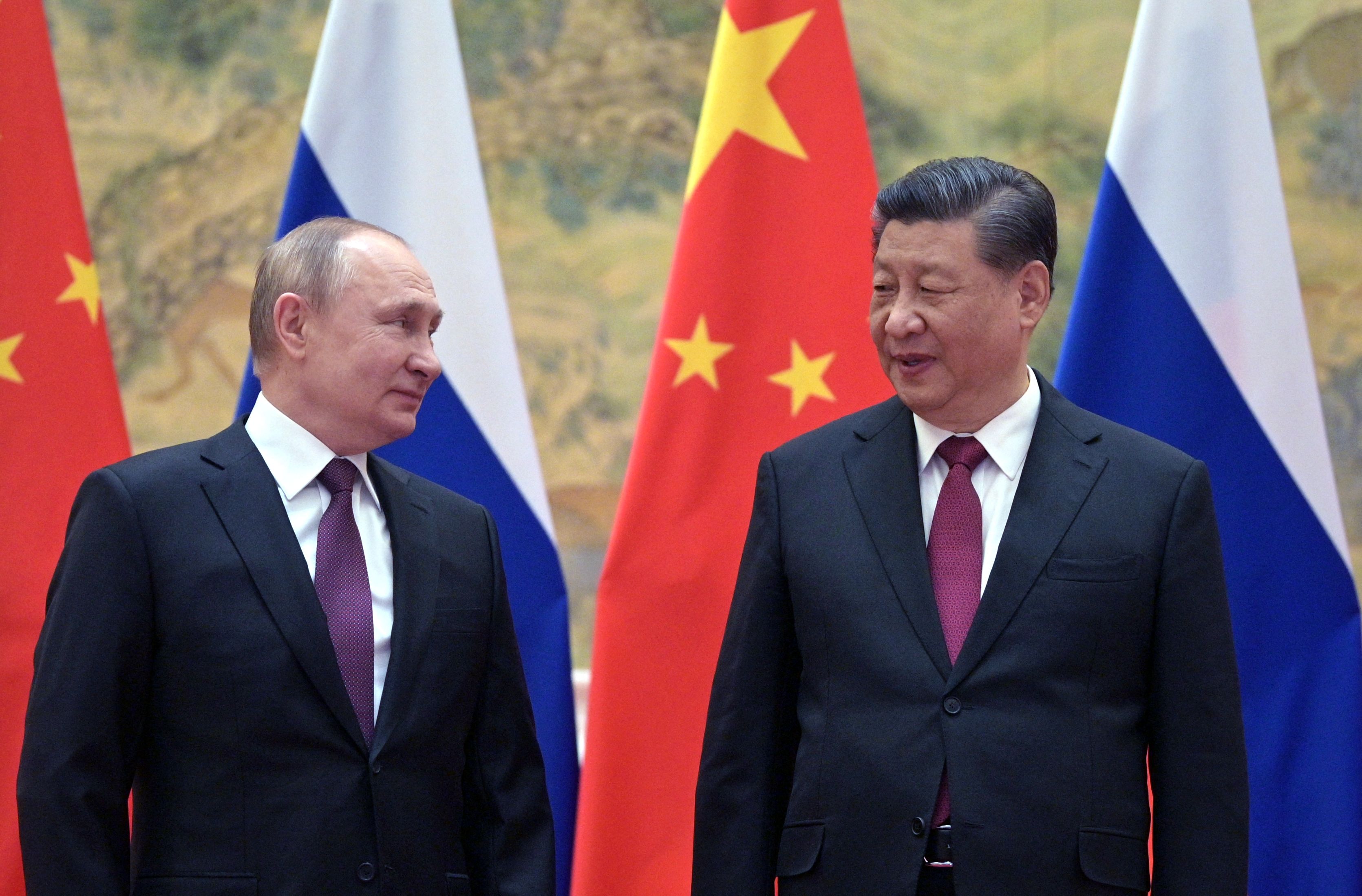 Russian President Vladimir Putin and Chinese President Xi Jinping during their meeting in Beijing, on Feb. 4, 2022.