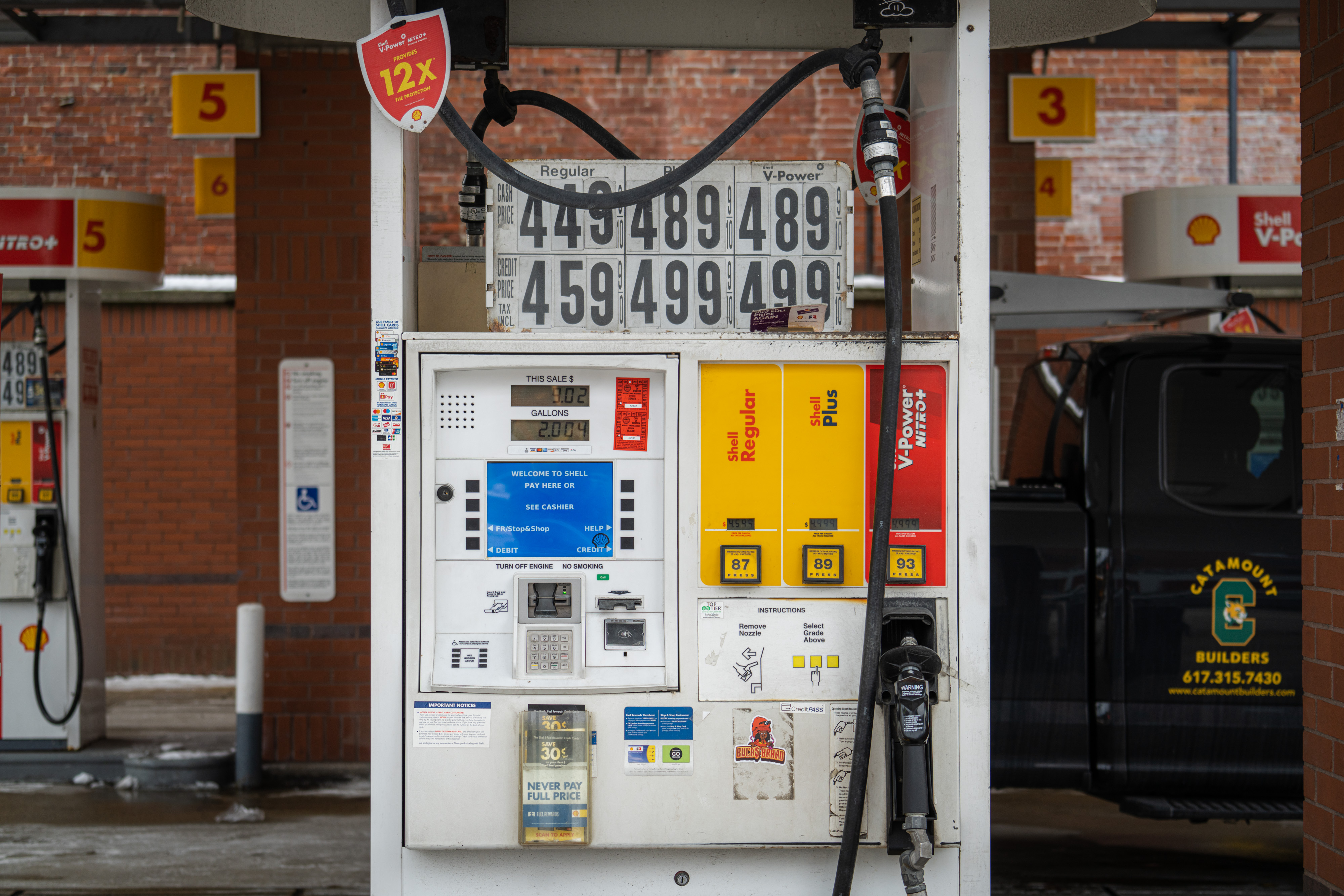 Fuel prices on a pump filling station at a Shell gas station in Boston, Mass., on Tuesday, March 1, 2022. Democratic efforts to define the party's energy policies are facing mounting pressure as surging gasoline prices, Russia's invasion of Ukraine, and the collapse in Congress of President Joe Bidens climate spending package heighten scrutiny of their agenda.