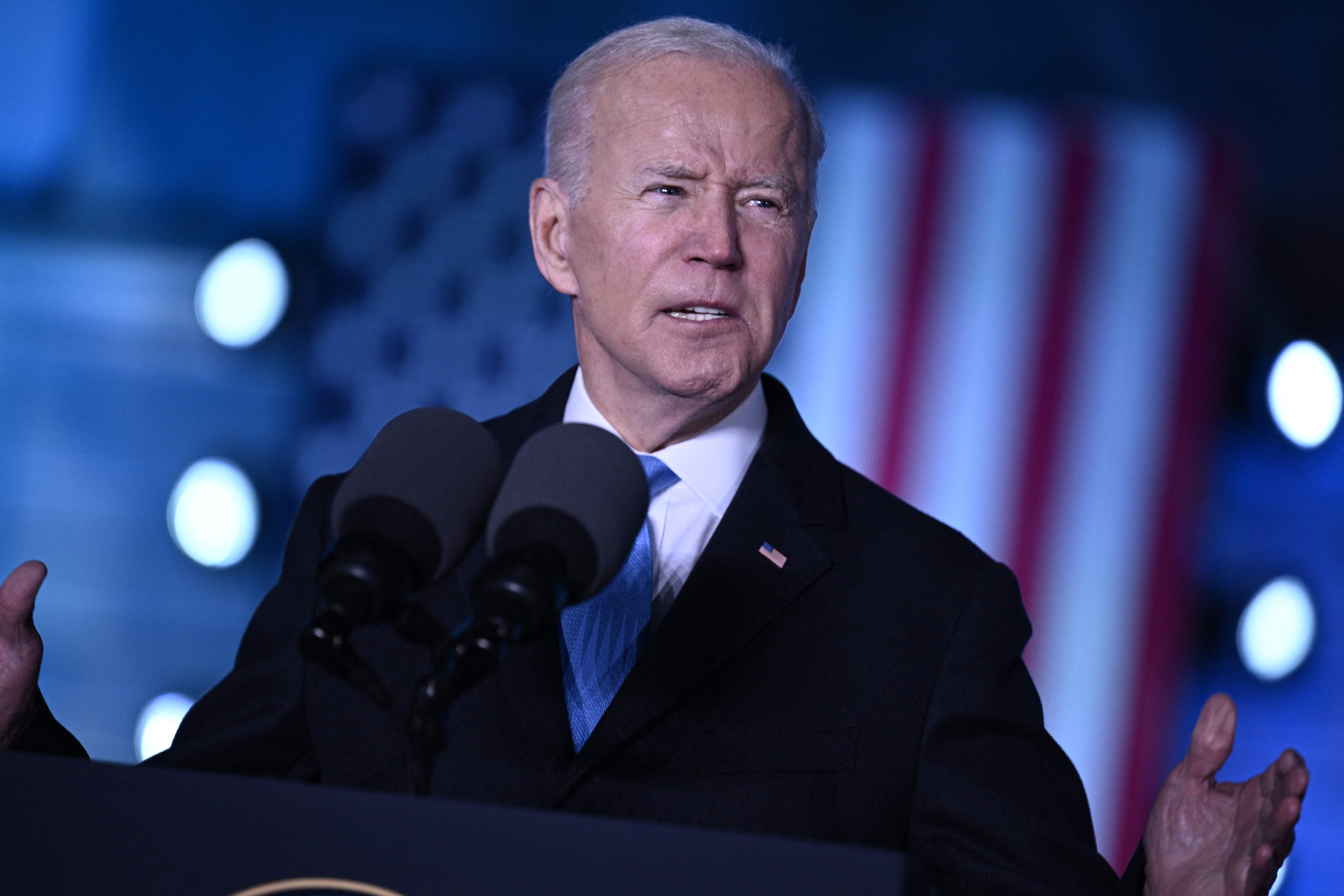 US President Joe Biden delivers a speech at the Royal Castle in Warsaw, Poland on March 26, 2022. 