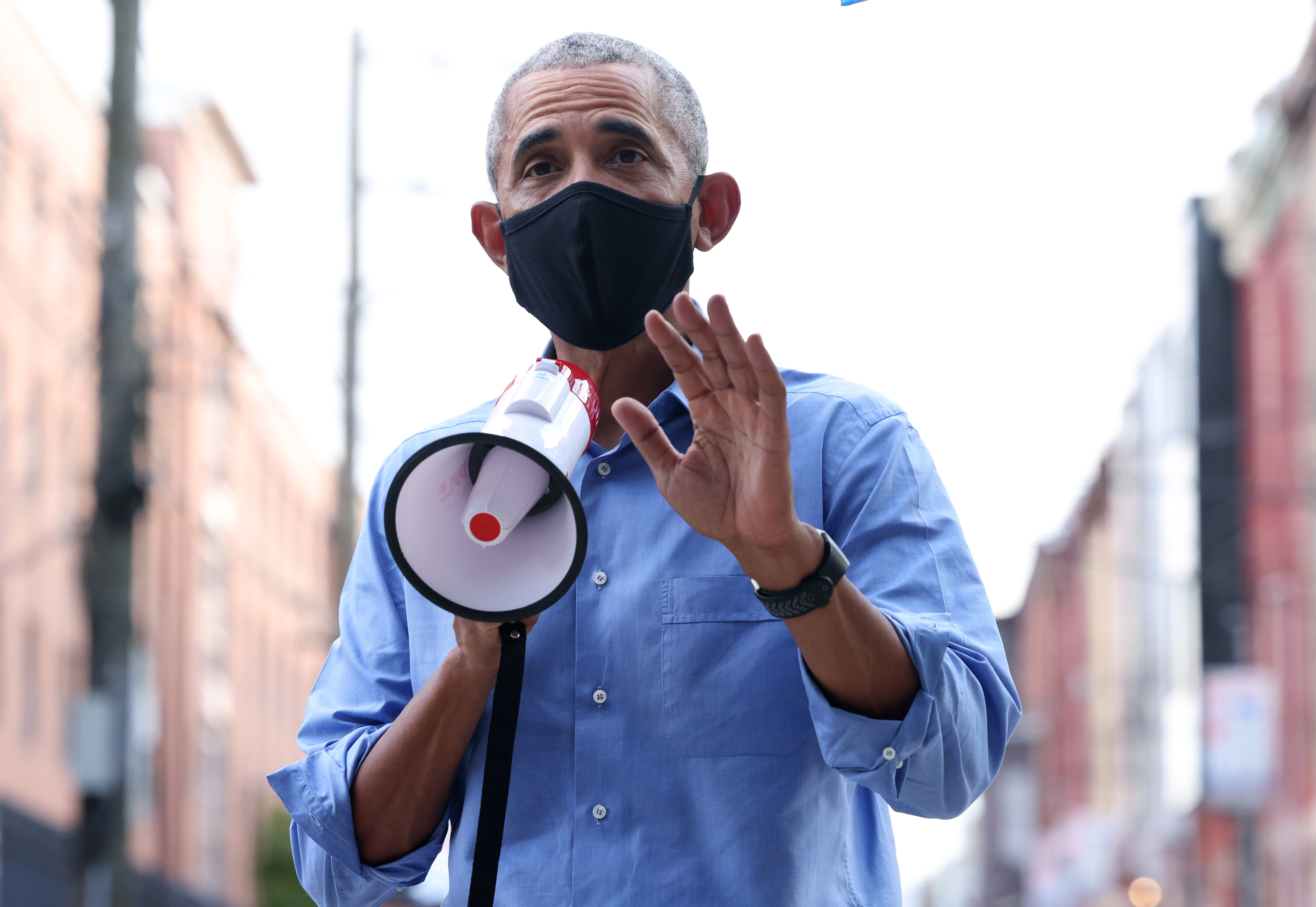 Former US President Barack Obama campaigns for Democratic presidential nominee Joe Biden community event on October 21, 2020, in Philadelphia, Penn.