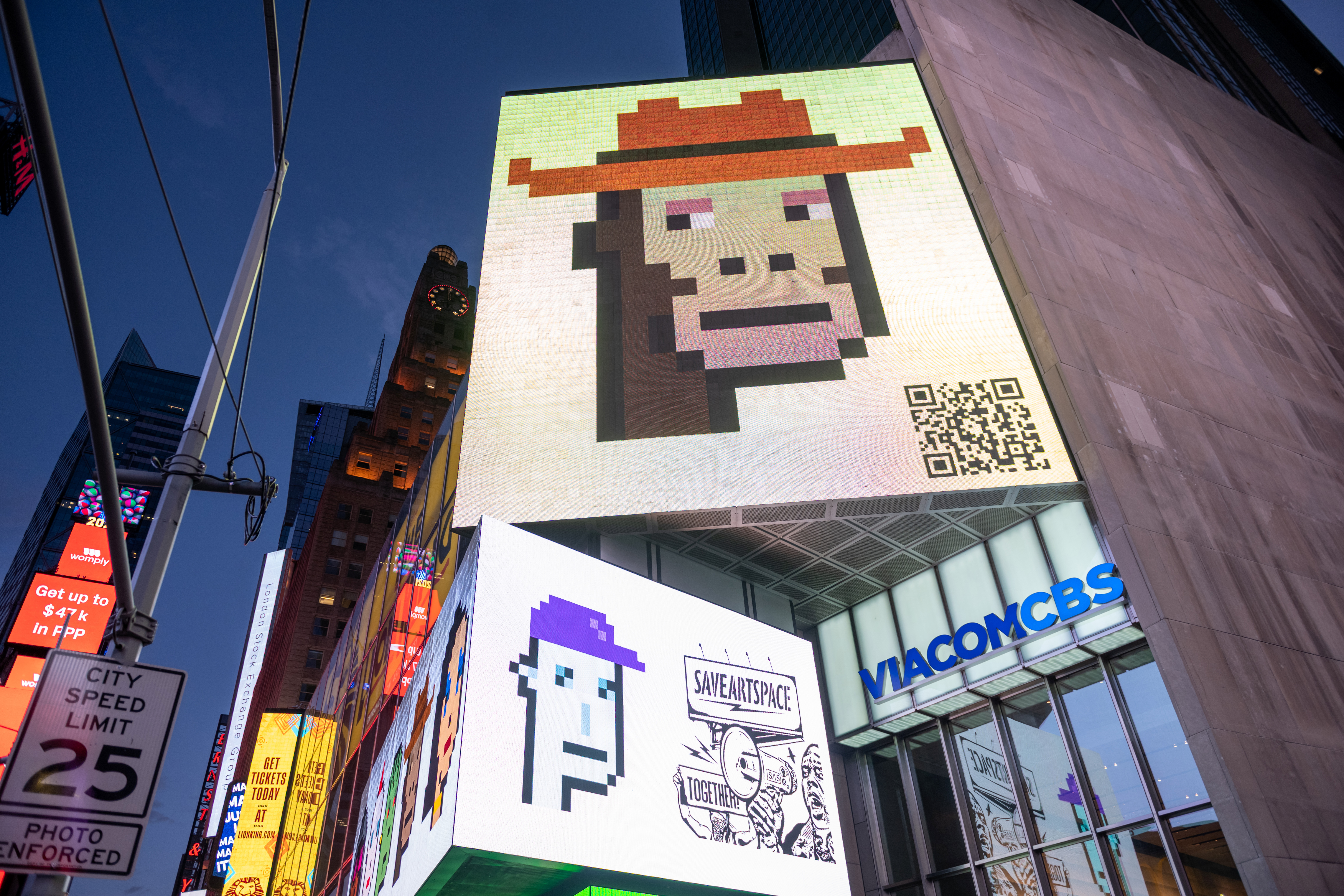 CryptoPunk digital art on display in Times Square, Manhattan.