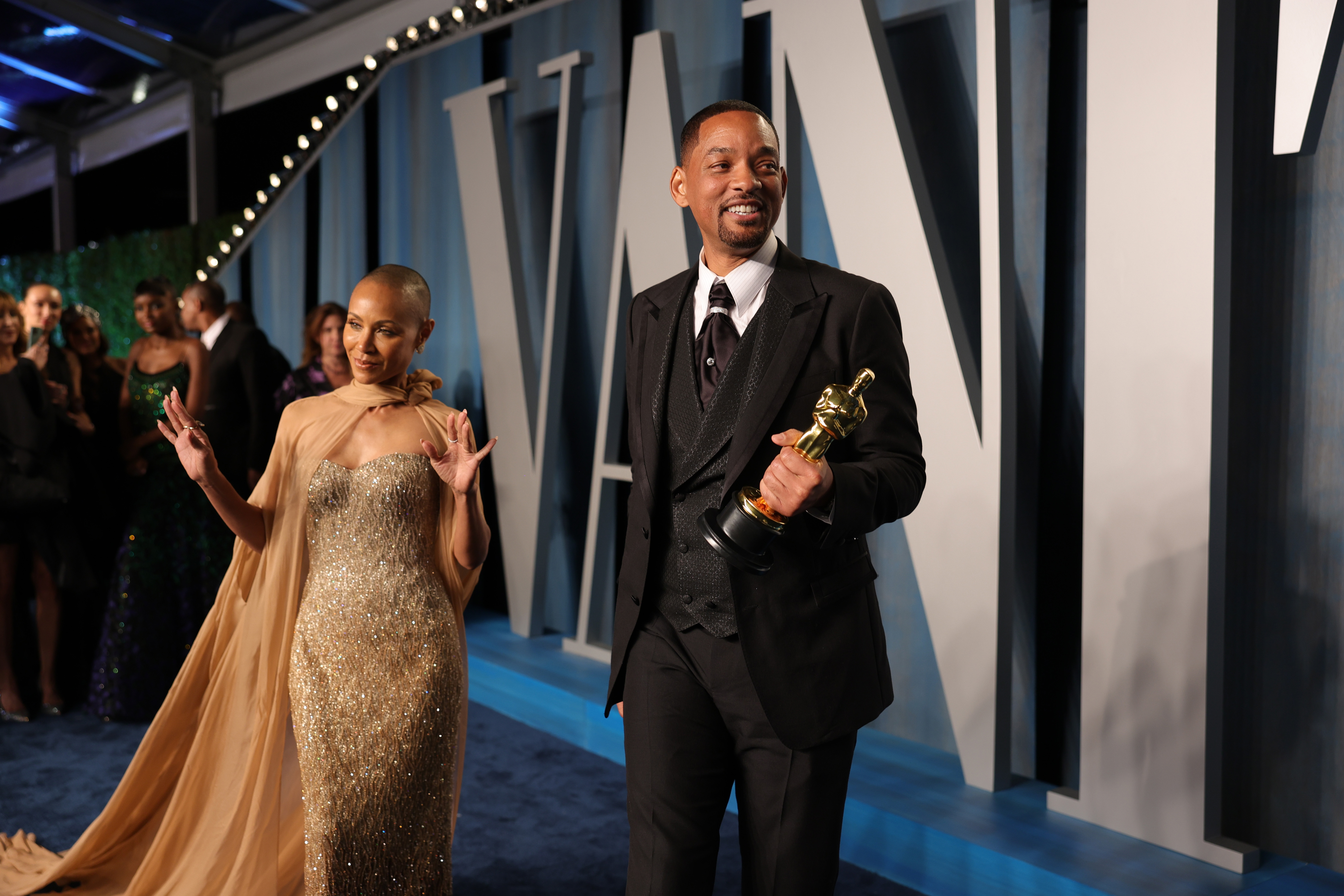 Jada Pinkett Smith and Will Smith attend the 2022 Vanity Fair Oscar Party hosted by Radhika Jones at Wallis Annenberg Center for the Performing Arts on March 27, 2022 in Beverly Hills, California.