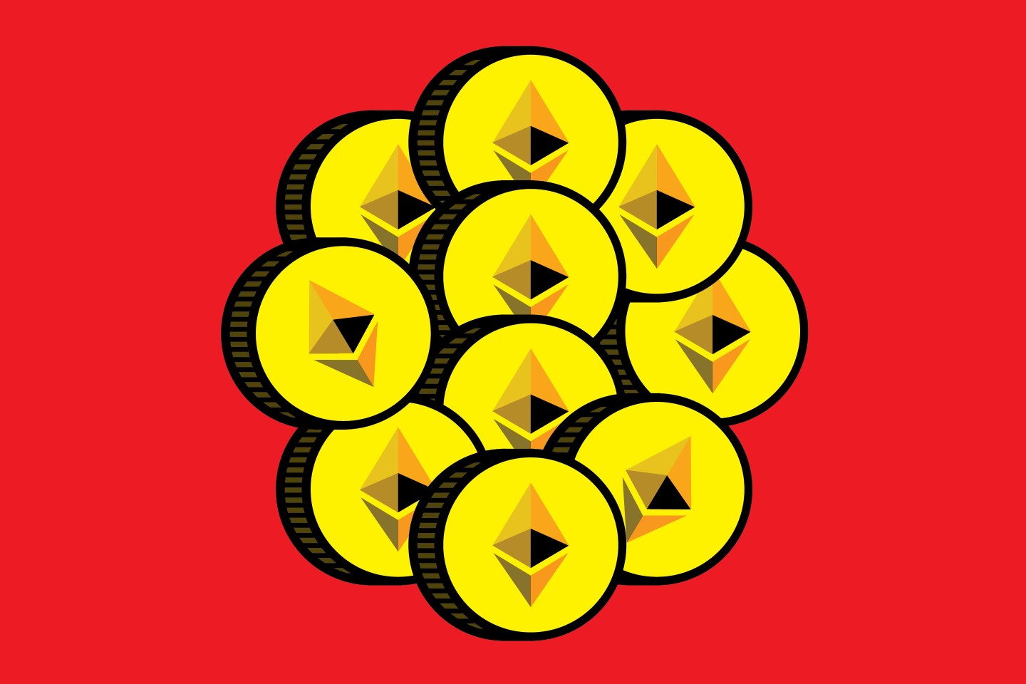 Artist’s concept of a cluster of Ethereum coins