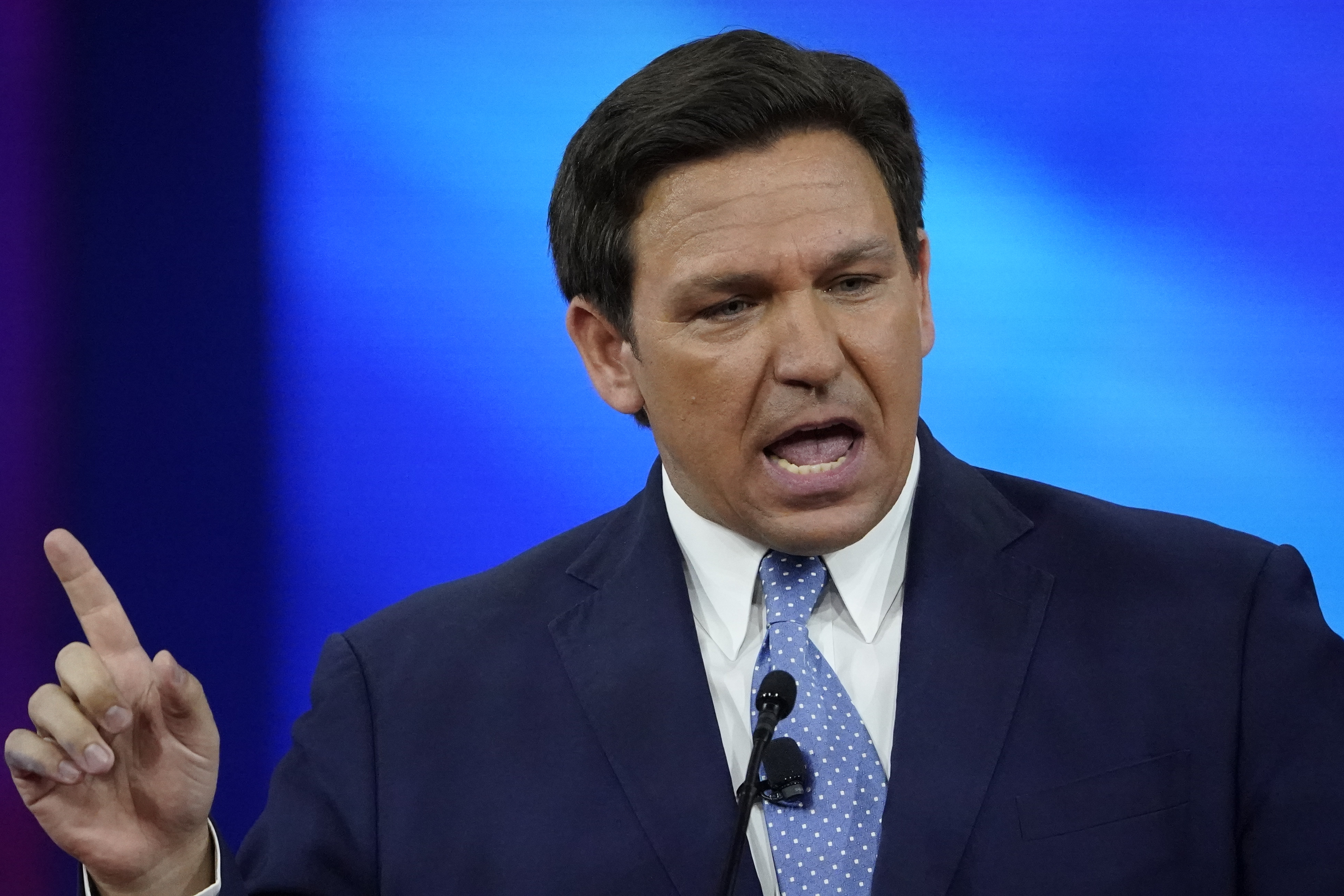 Florida Gov. Ron DeSantis speaks at the Conservative Political Action Conference (CPAC), Feb. 24, 2022, in Orlando, Fla. In taking on Disney, Florida’s Republican Gov. Ron DeSantis is testing the limits of his combative leadership style while sending an unmistakable message to his rivals: There is nothing or no one he won’t fight as he plots his political future.