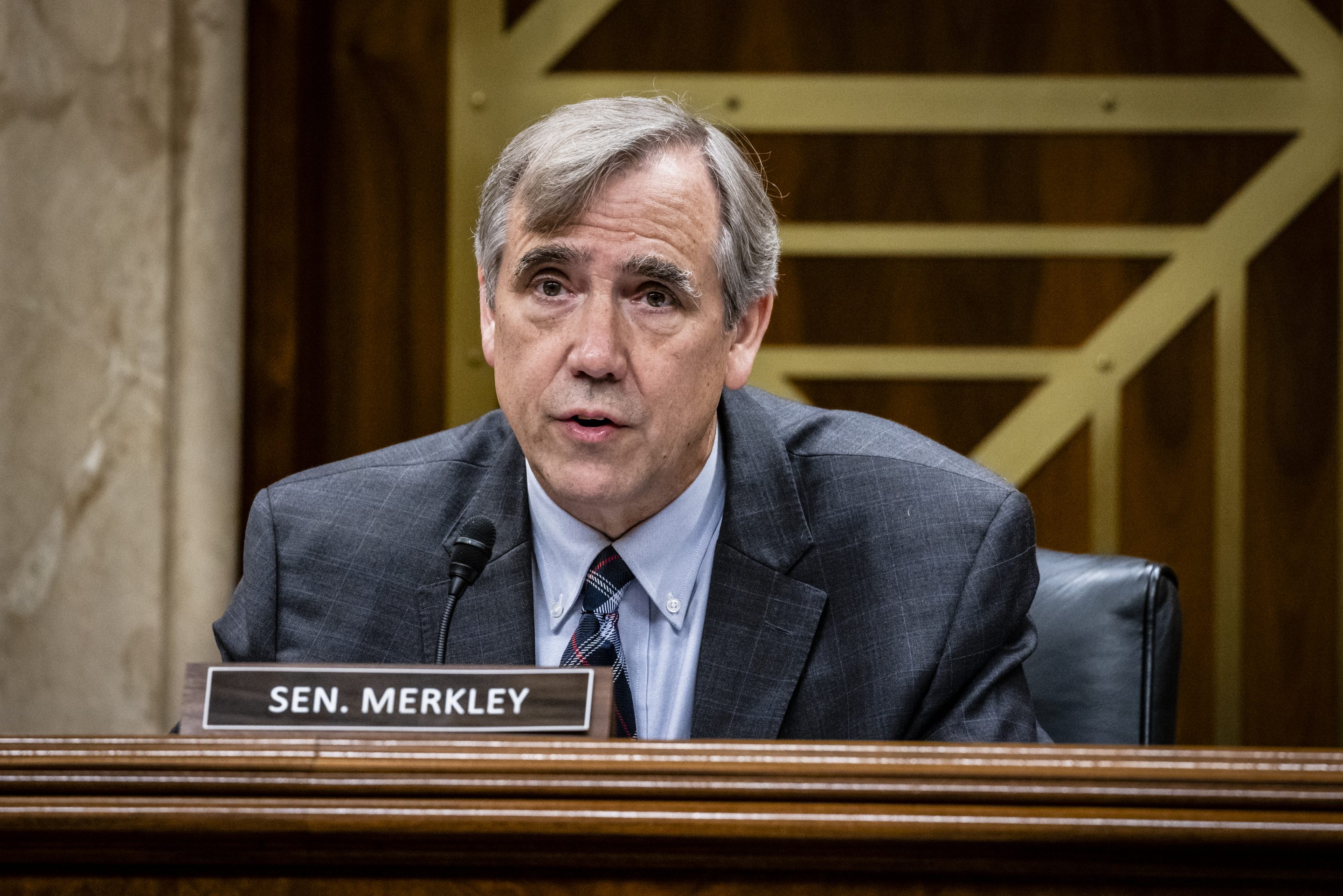 Sen. Jeff Merkley speaking in committee meeting.