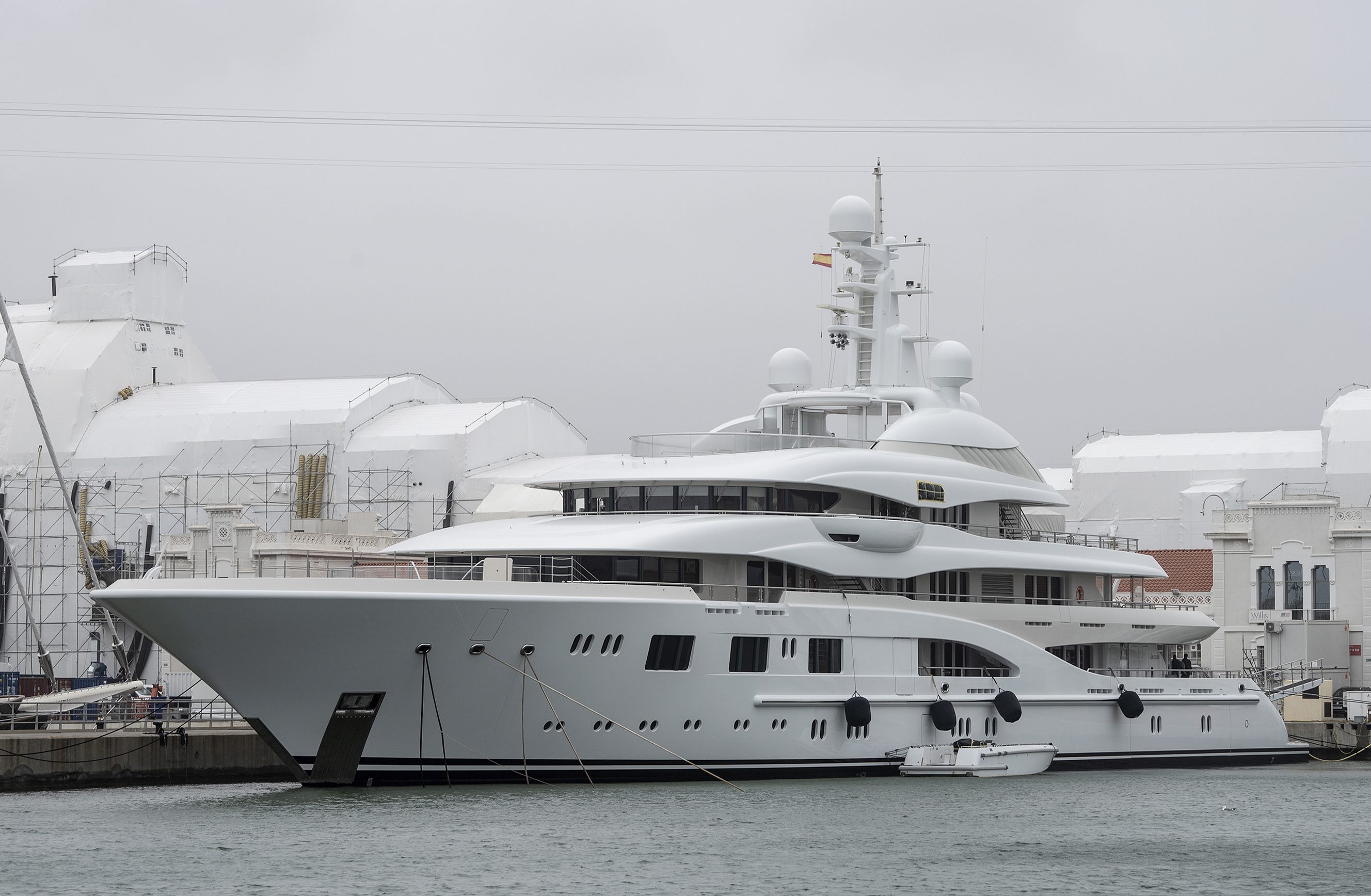 Russian superyacht called Valerie pictured docked in Barcelona.