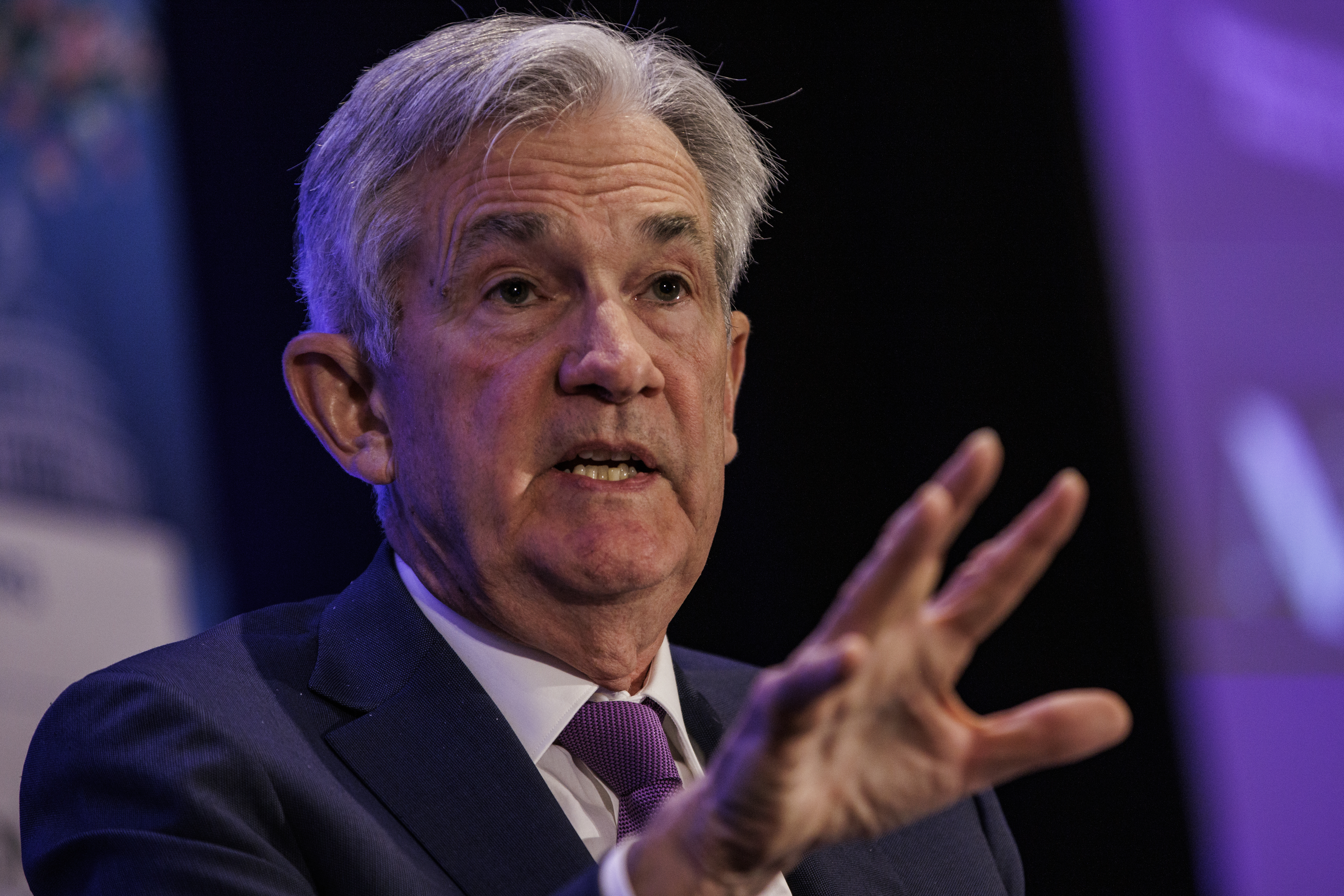 Federal Reserve Board Chair Jerome Powell speaks during the 2022 NABE Economic Policy Conference on March 21, 2022 in Washington, DC. The Federal Reserve raised interest rates a quarter of a percentage point in March for the first time since 2018 in an attempt to combat rising inflation.