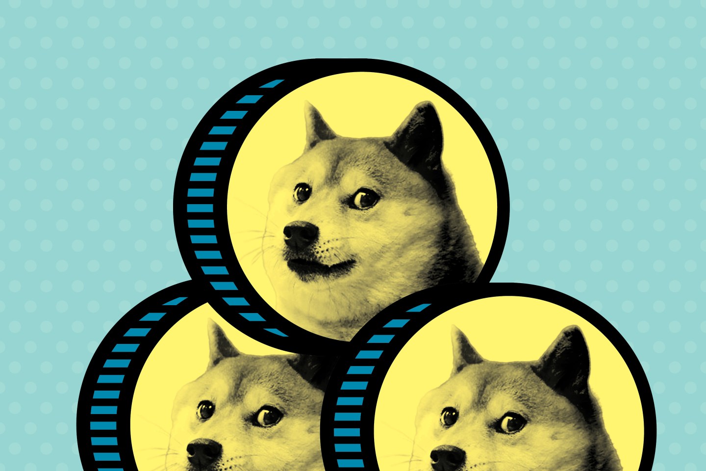 Dogecoin tokens on blue background