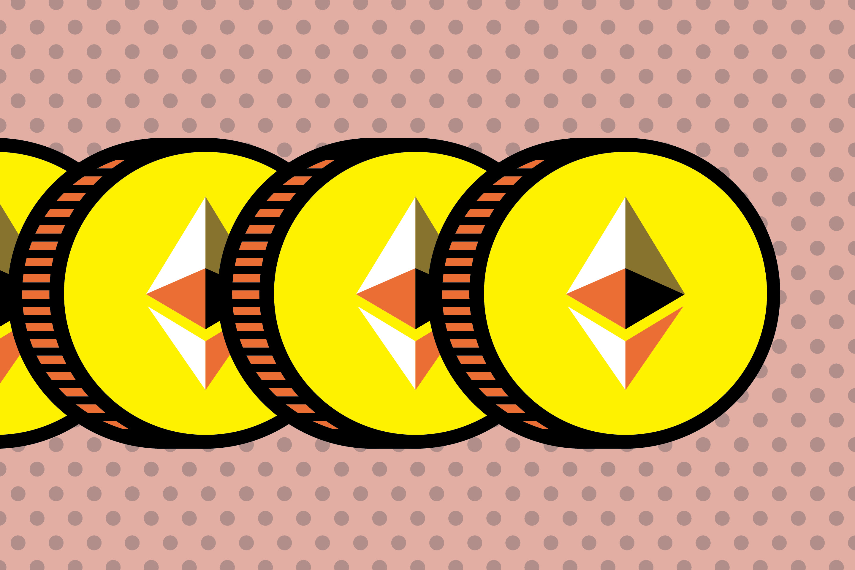 Ethereum coins on pink background