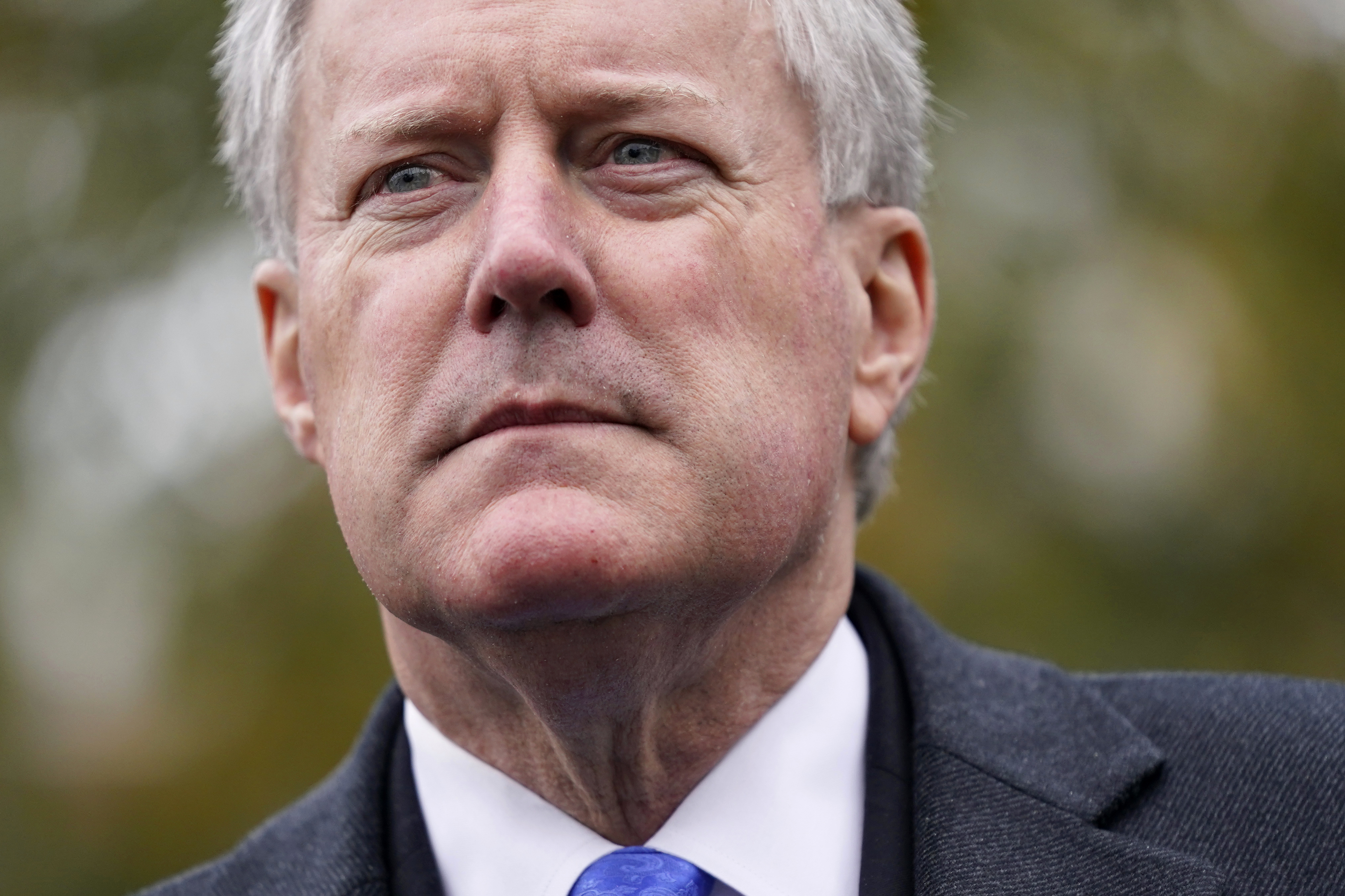 White House chief of staff Mark Meadows speaks with reporters outside the White House, Oct. 26, 2020, in Washington. Texting with then-White House chief of staff Meadows, a close ally and friend, at nearly midnight on Jan. 5, 2021, Rep. Jim Jordan offered a legal rationale for what President Donald Trump was publicly demanding — that Vice President Mike Pence, in his ceremonial role presiding over the electoral count, somehow assert the authority to reject electors from Biden-won states.