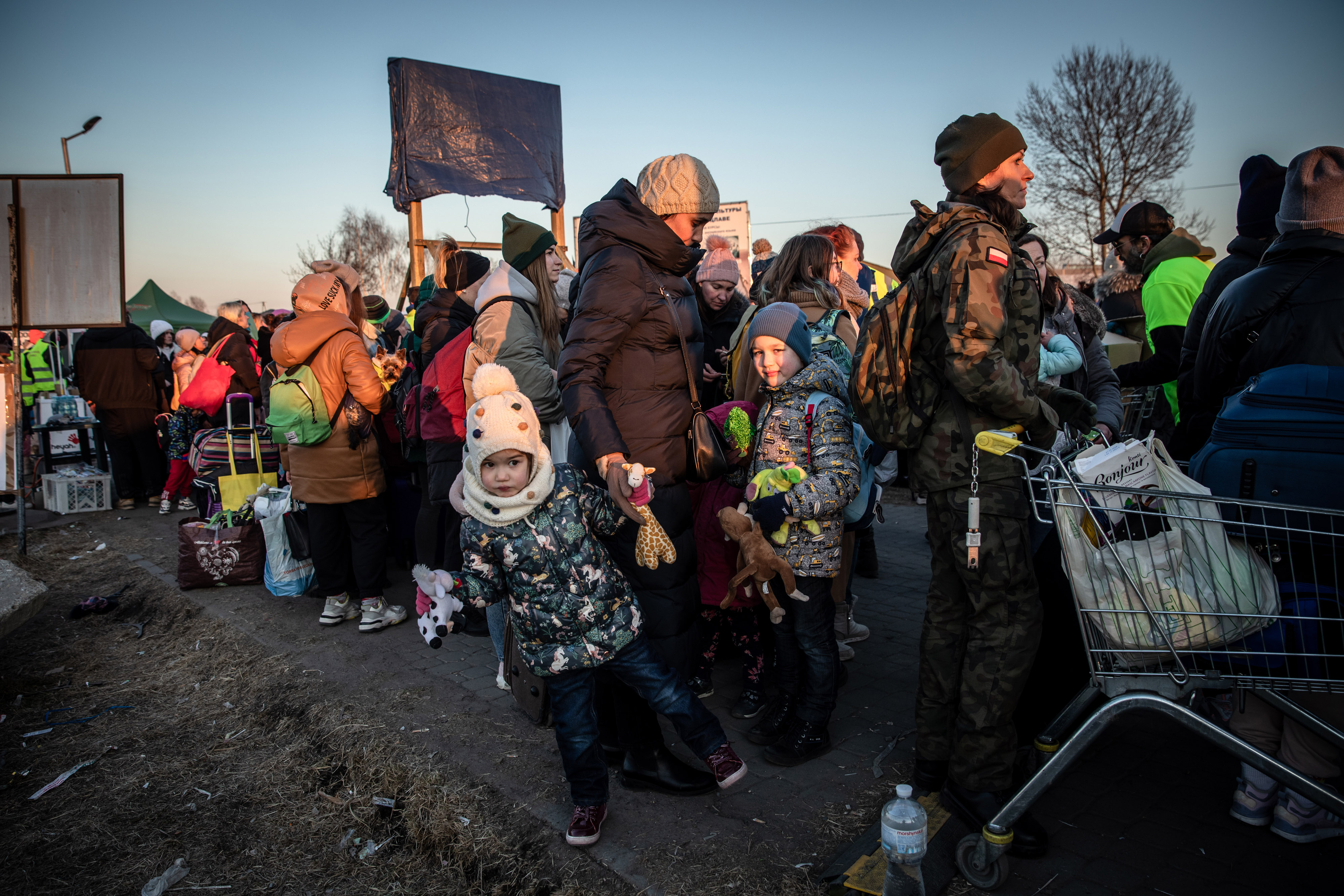 Ukrainian refugees and their children at the Medyka border crossing in Poland, in March. The humanitarian crisis triggered by Russia’s invasion of Ukraine is the worst to hit Europe since World War II.