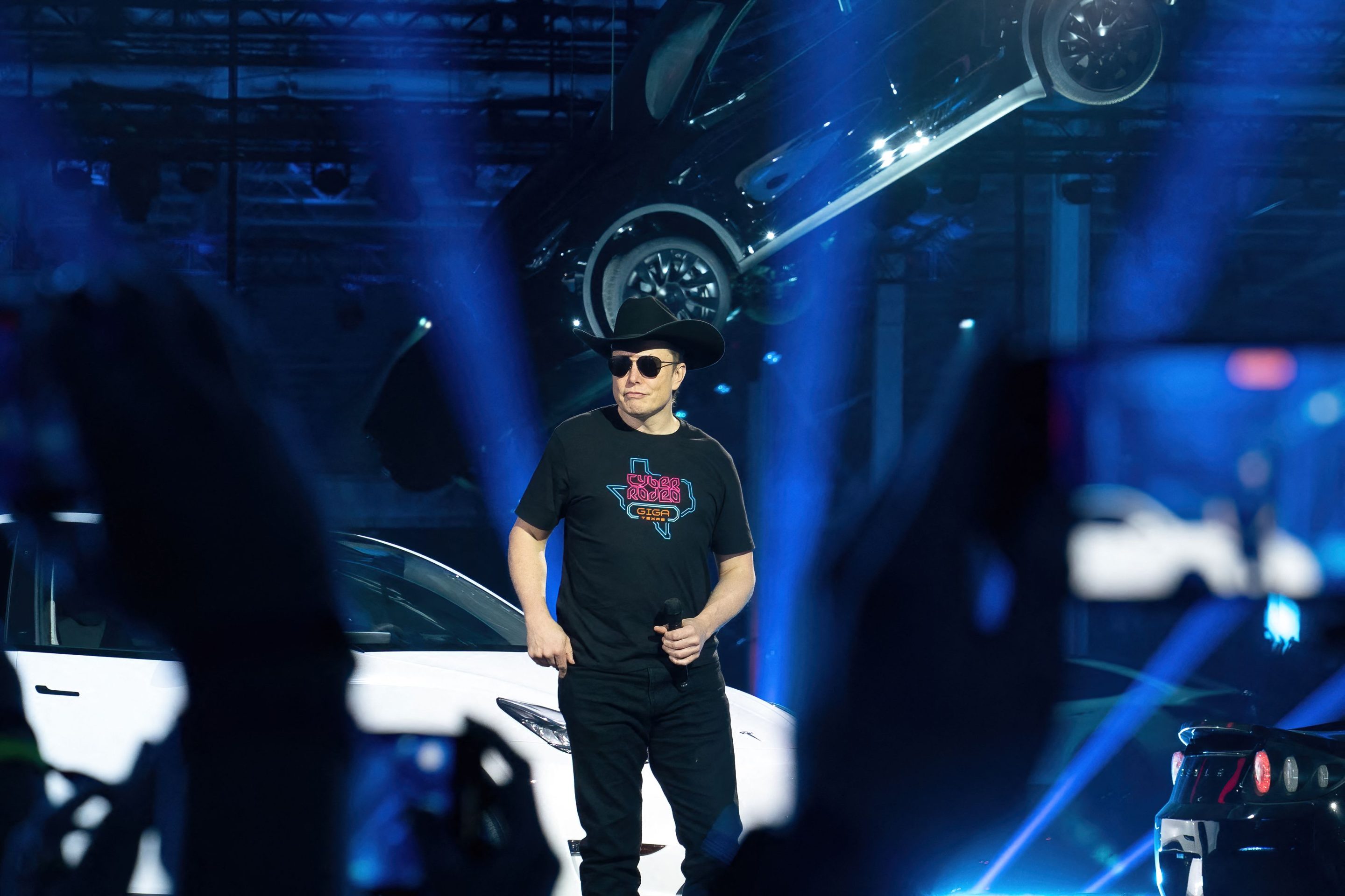 CEO of Tesla Motors Elon Musk speaks at the Tesla Giga Texas manufacturing "Cyber Rodeo" grand opening party on April 7, 2022 in Austin.