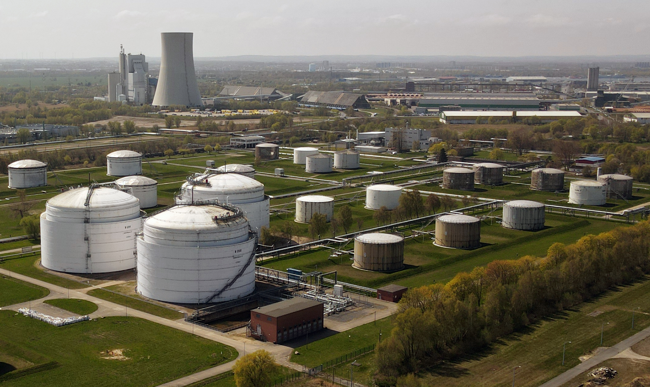 The large tank farm Ölhafen Rostock (GÖR) on the Baltic Sea. The state government and business community welcome the German government's idea of expanding oil imports through Rostock to reduce imports of energy sources from Russia.