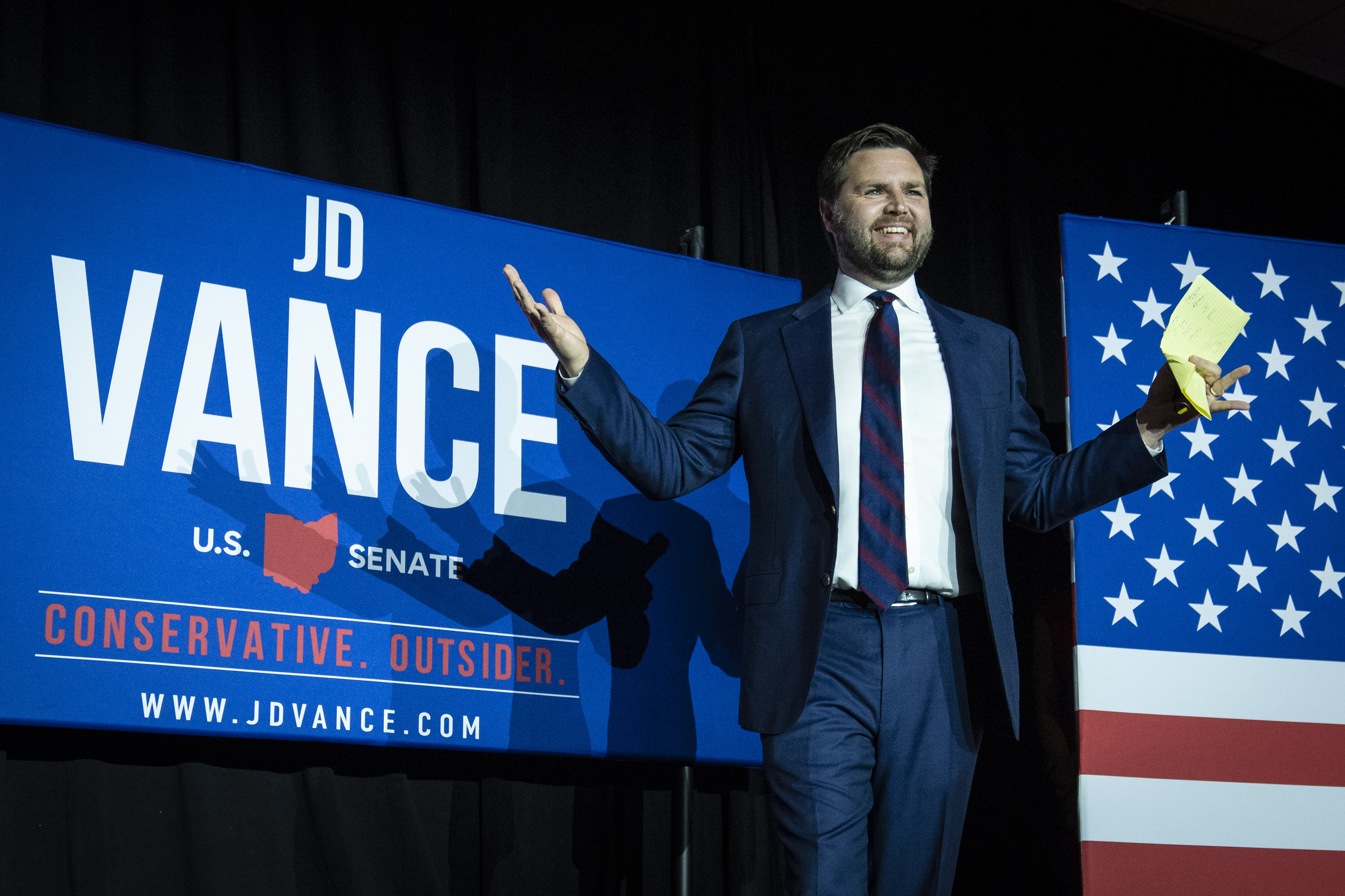 Republican U.S. Senate candidate J.D. Vance pictured in Cincinnati, Ohio, after winning the primary election on May 3, 2022.
