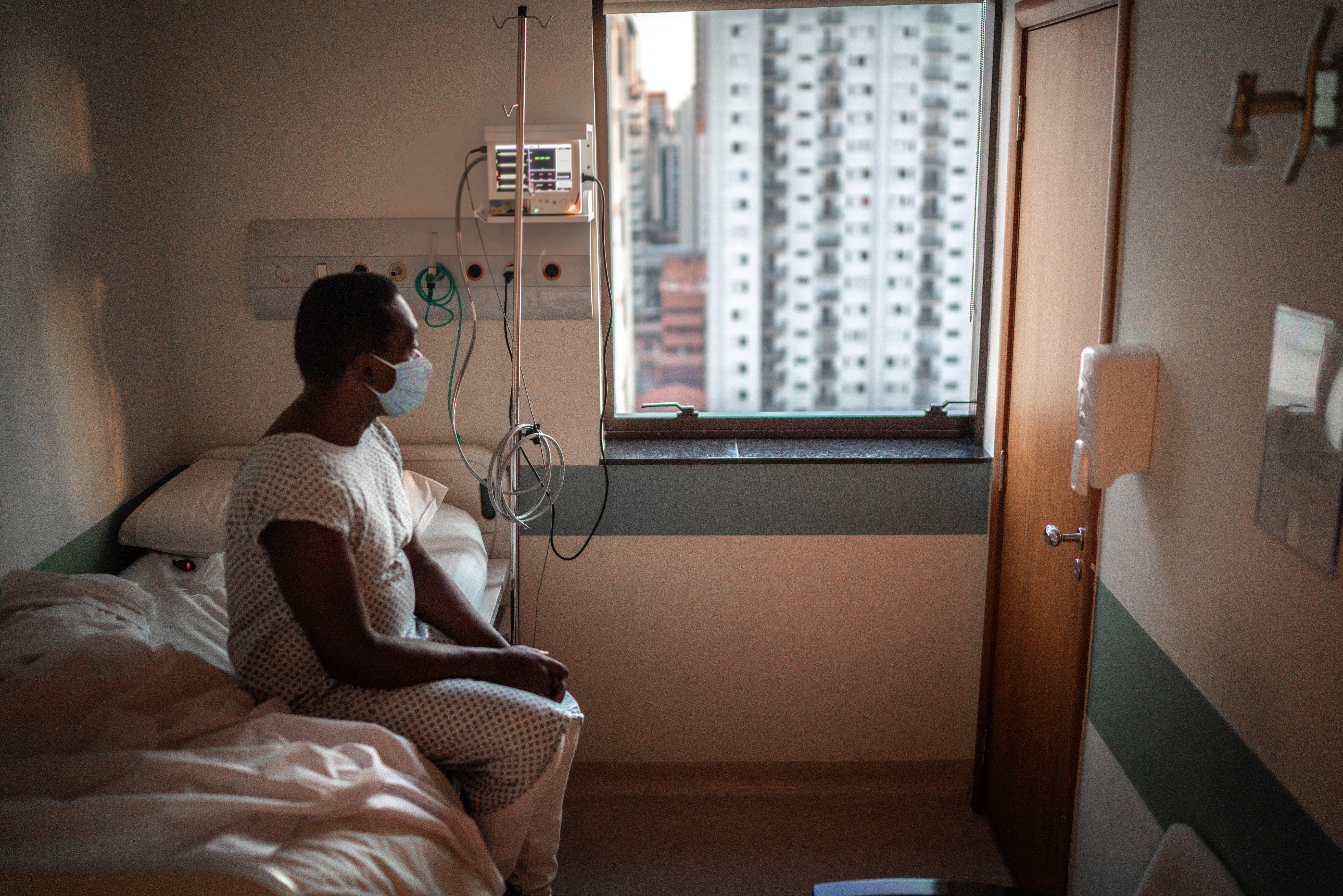 Senior patient wearing mask