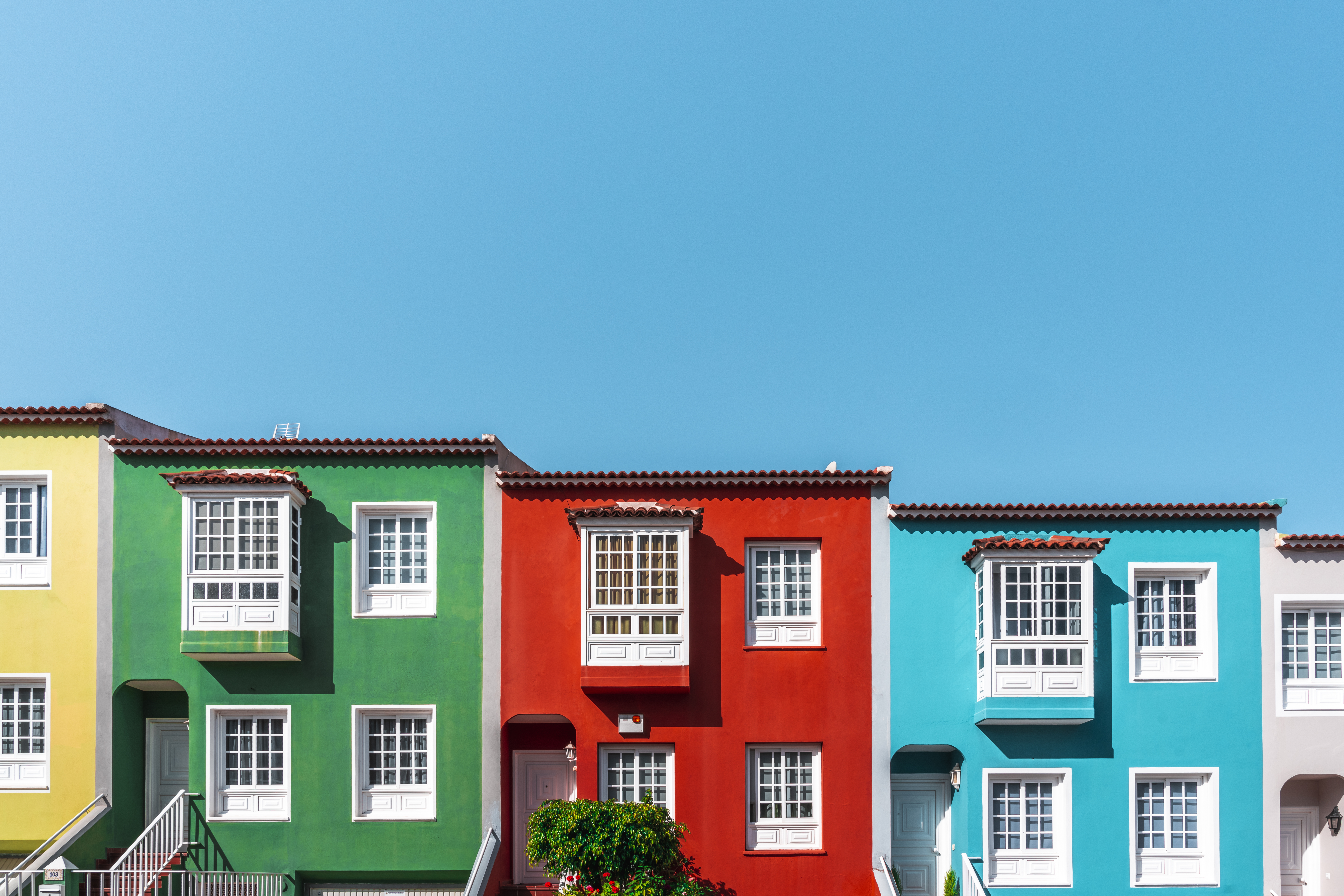 A row of colorful houses in Tenerife, Spain