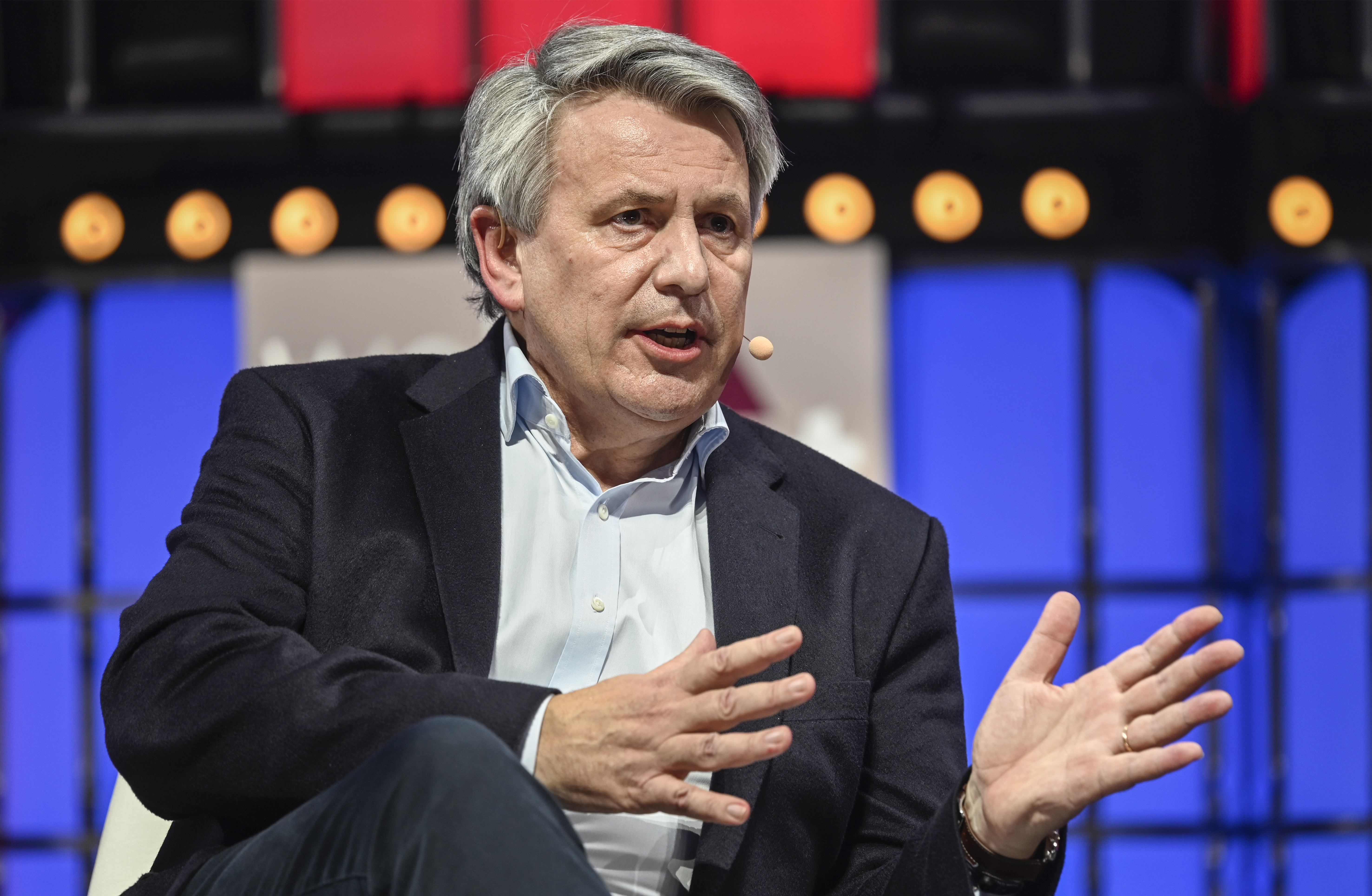 Shell CEO Ben van Beurden is seen onstage at the 2021 Web Summit.