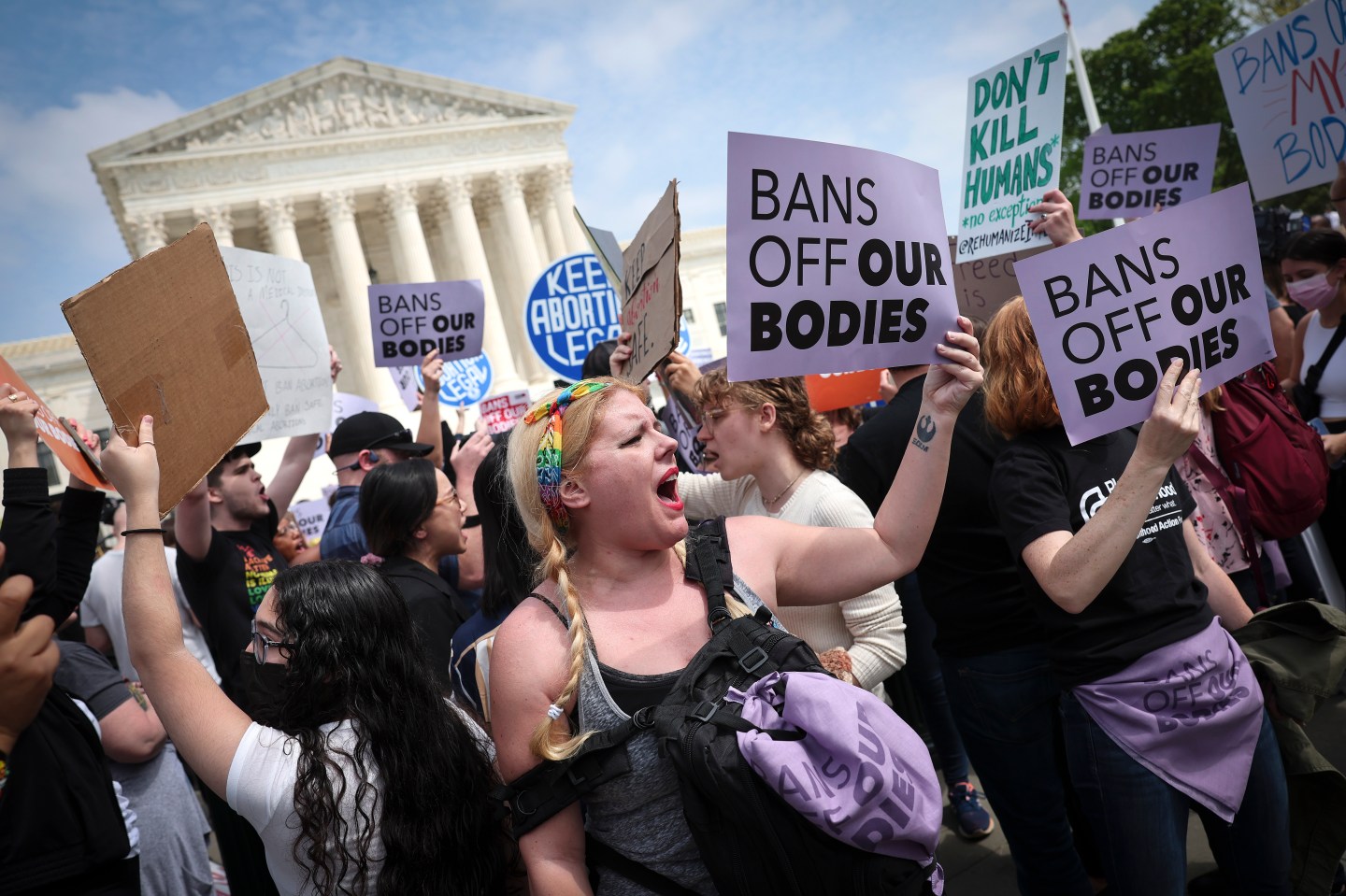 Pro-choice activists outside the Supreme Court.