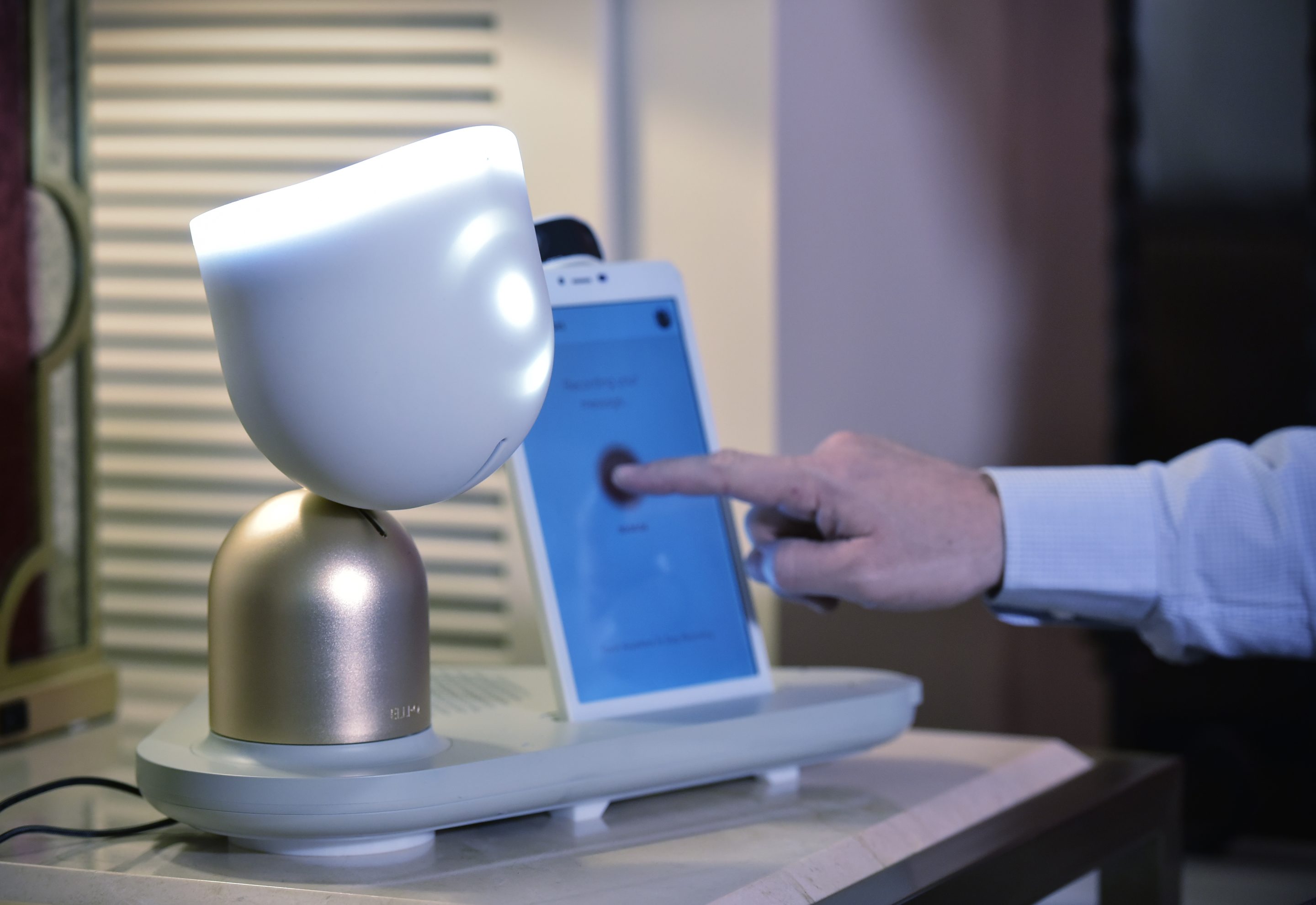 The ElliQ social robot by Intuition Robotics. The company’s mission is to establish long-term relationships between people and technology, with a focus on older adults.