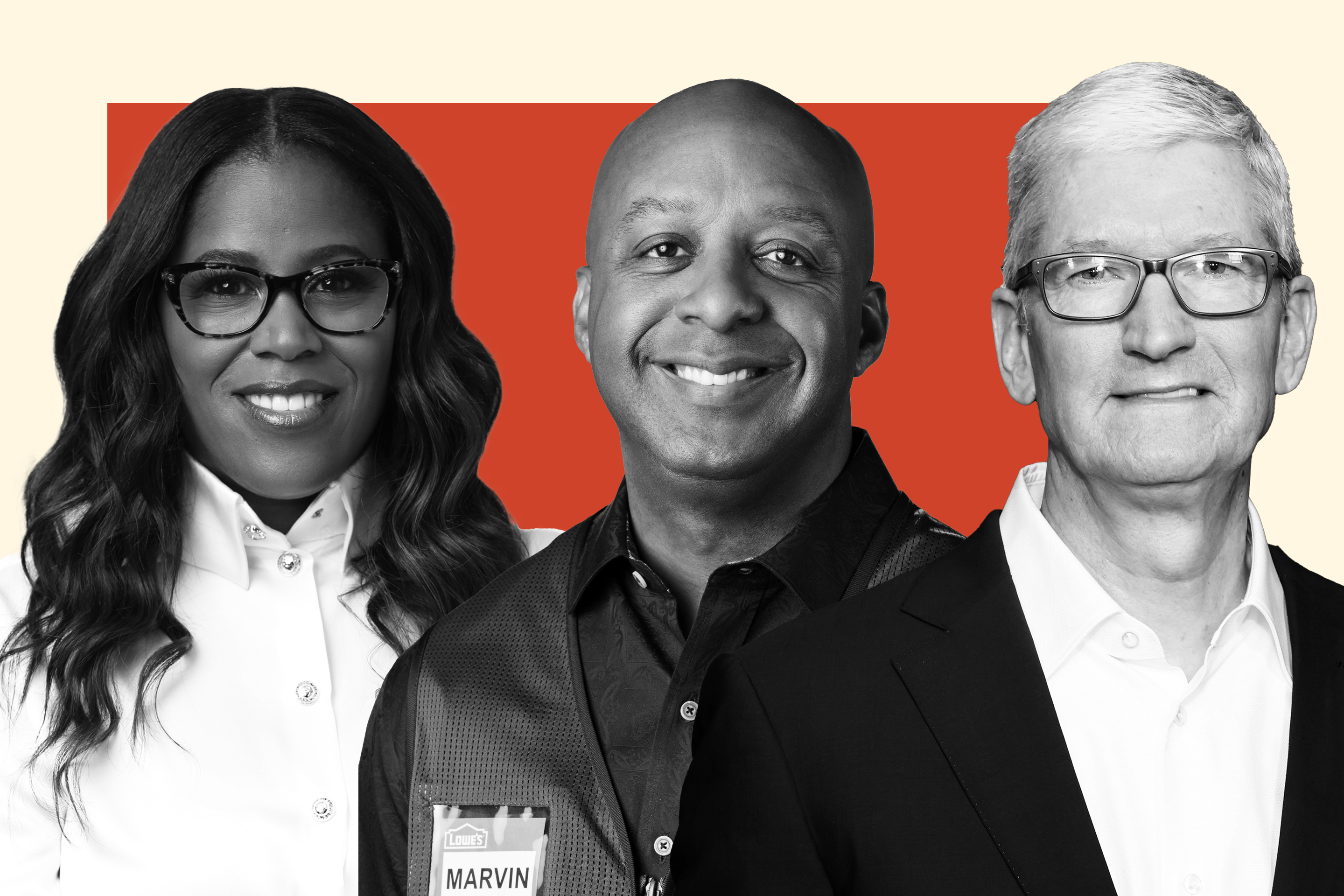 Left to right: Thasunda Brown Duckett of TIAA, Marvin Ellison of Lowe’s, and Tim Cook of Apple.