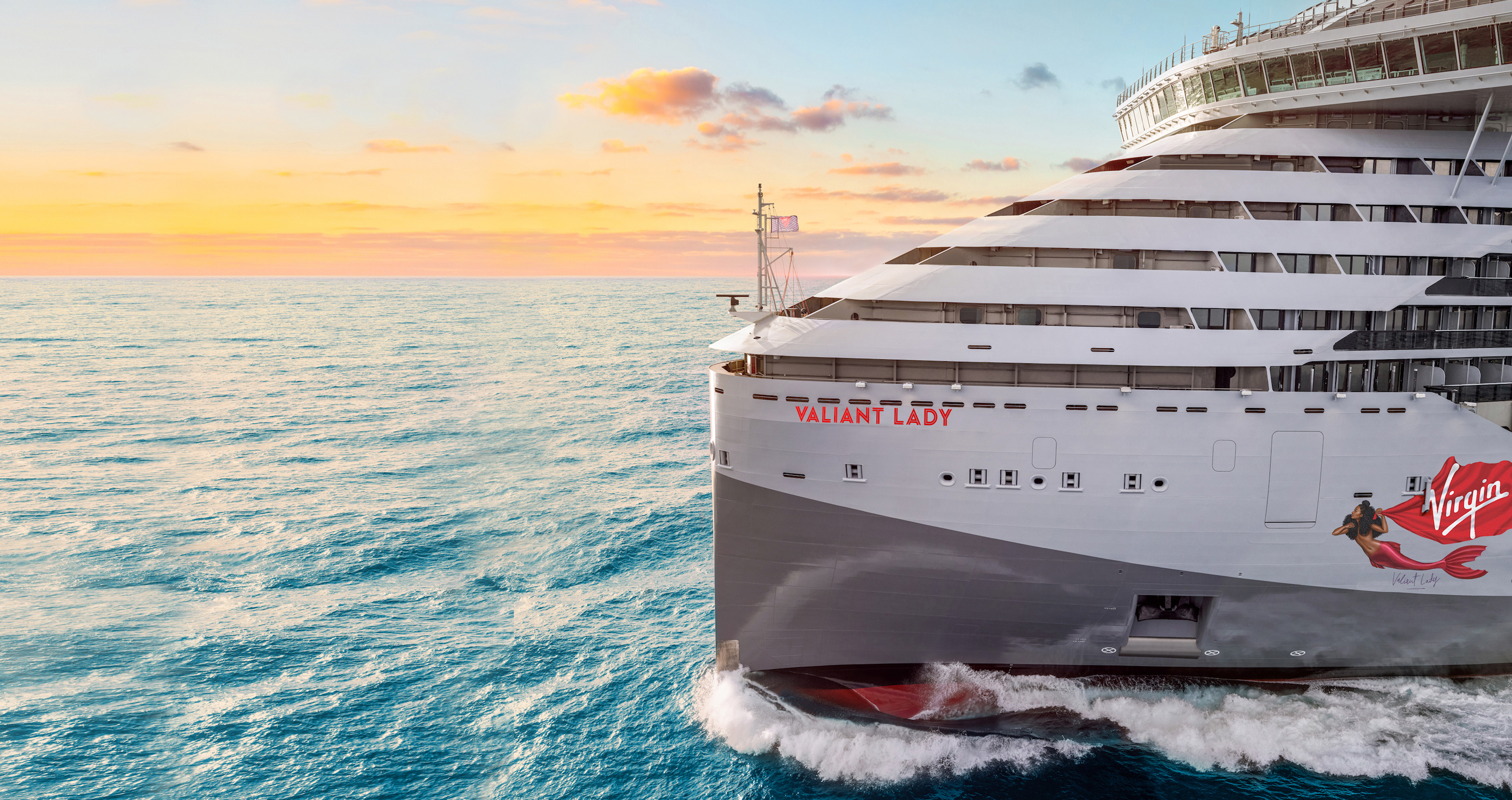 Pictured is the Valiant Lady, cruising on the Mediterranean. Virgin Voyages’ first fleet is known as the 'Lady Ships,' a play on the term ‘your ladyship,’ giving a nod to Virgin’s British heritage.