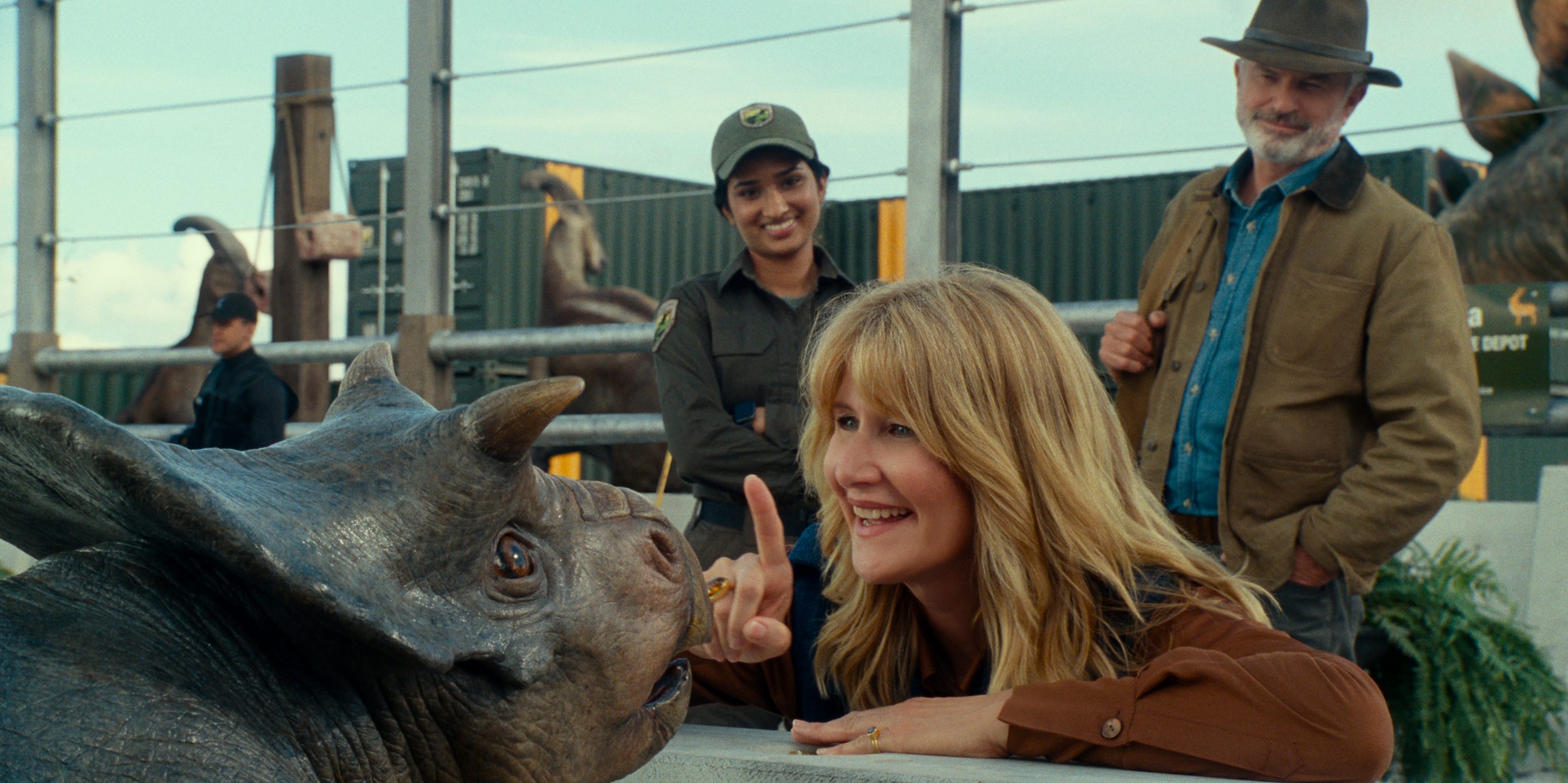 This image released by Universal Pictures shows, Laura Dern, foreground, and Sam Neill, right in a scene from "Jurassic World Dominion."