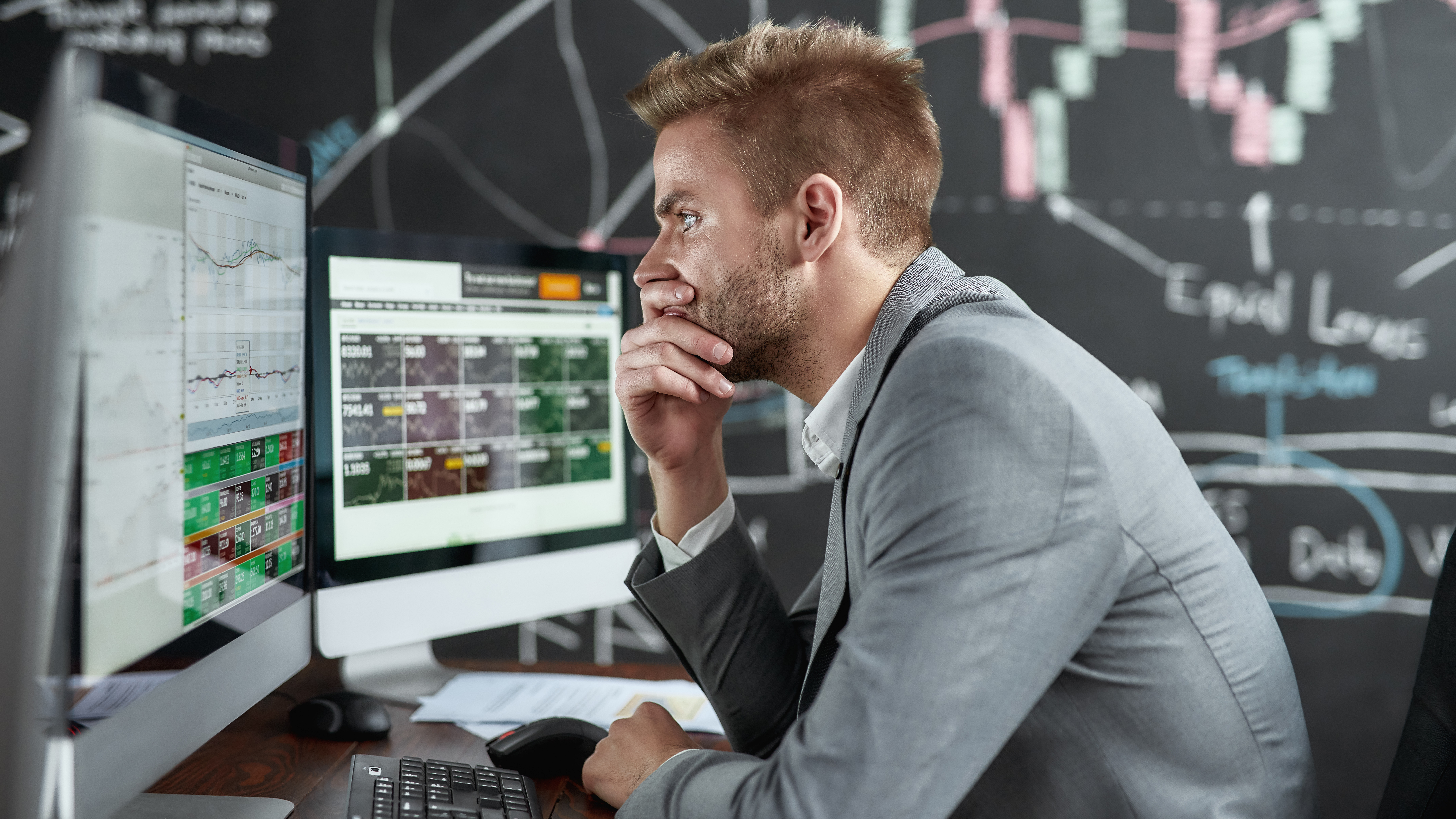 Trader looking at terminal