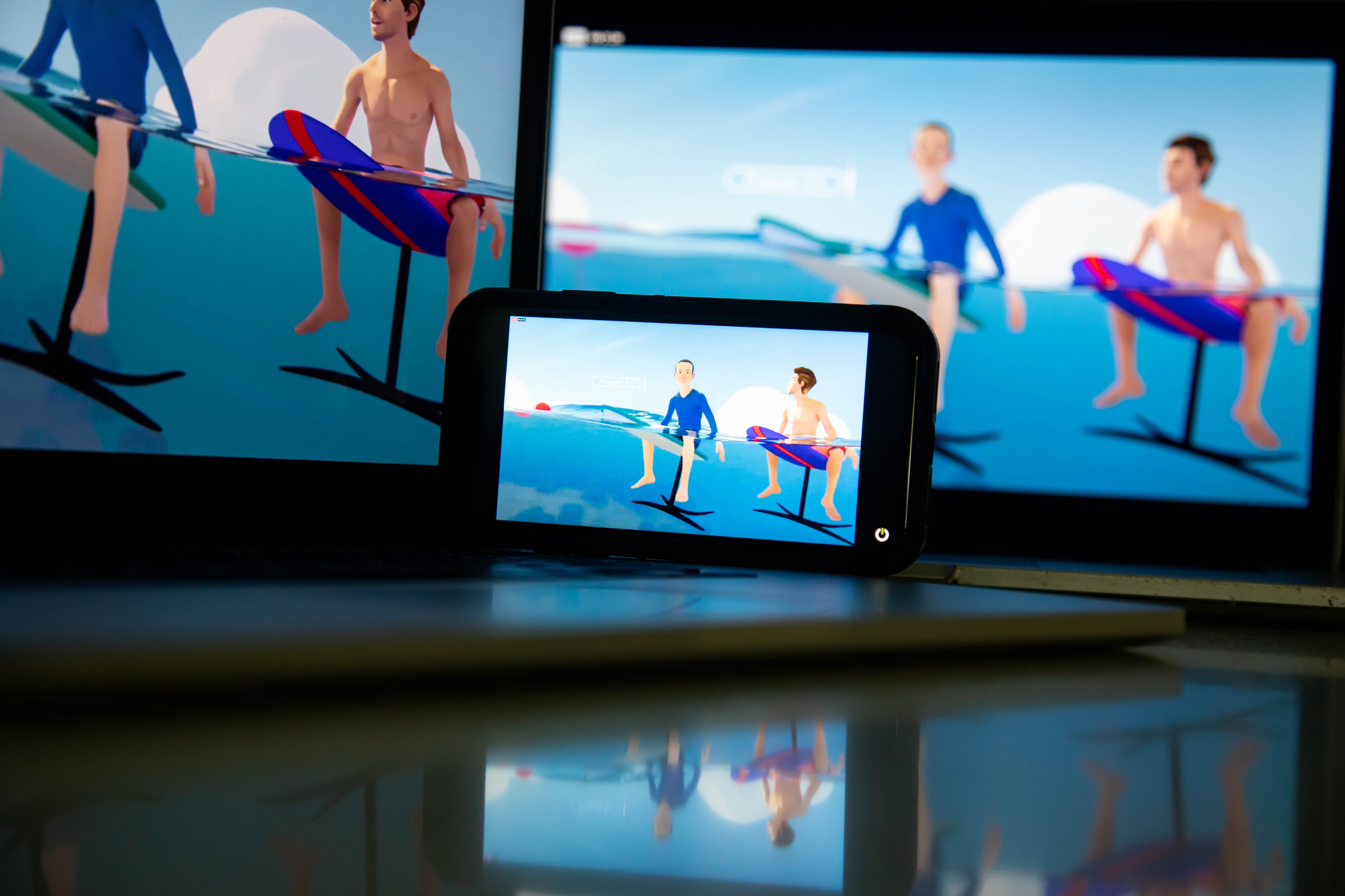 An avatar of Facebook CEO Mark Zuckerberg rides a hydrofoil during the virtual Facebook Connect event where the company announced its rebranding as Meta. 